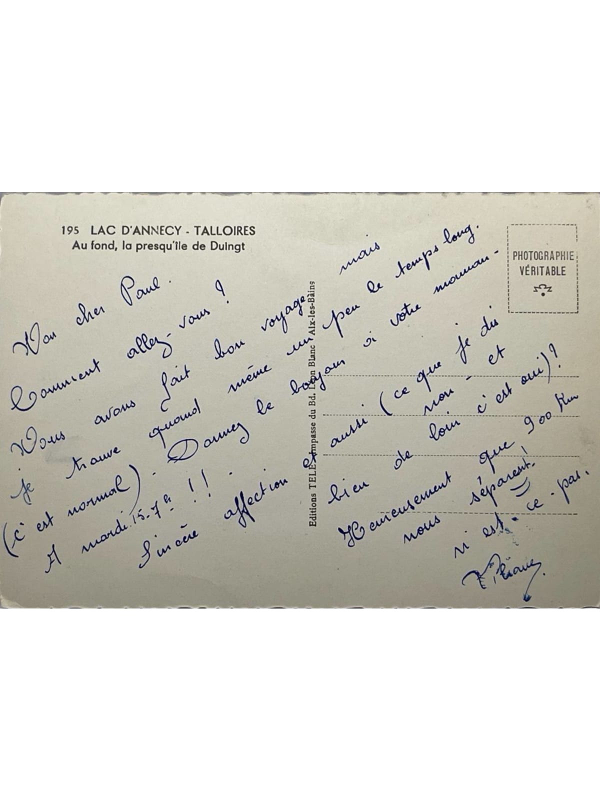 Verso de la carte postale