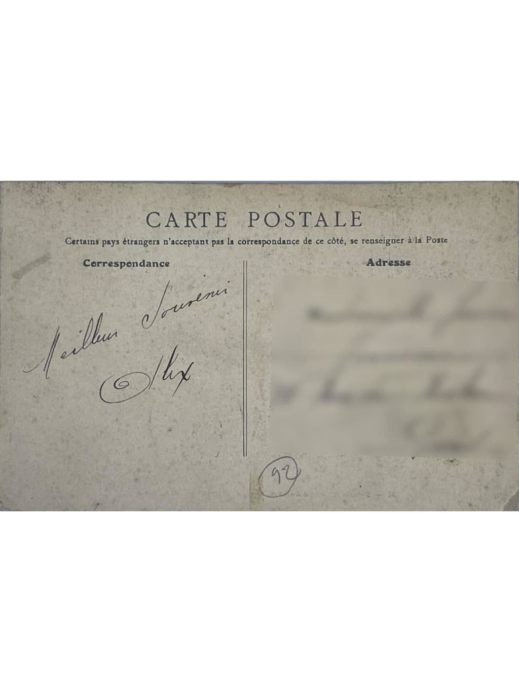 Verso de la carte postale