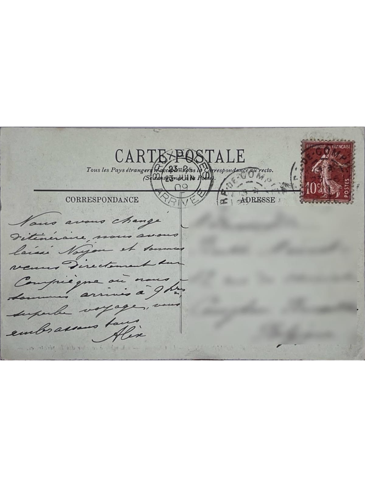 Verso de la carte postale