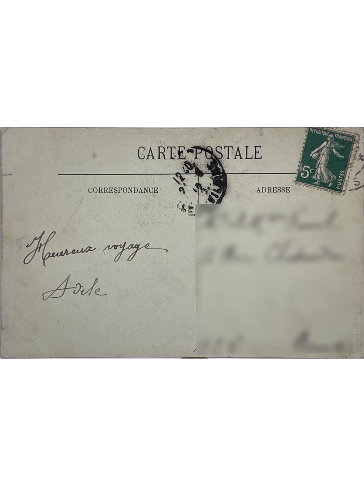 Verso de la carte postale