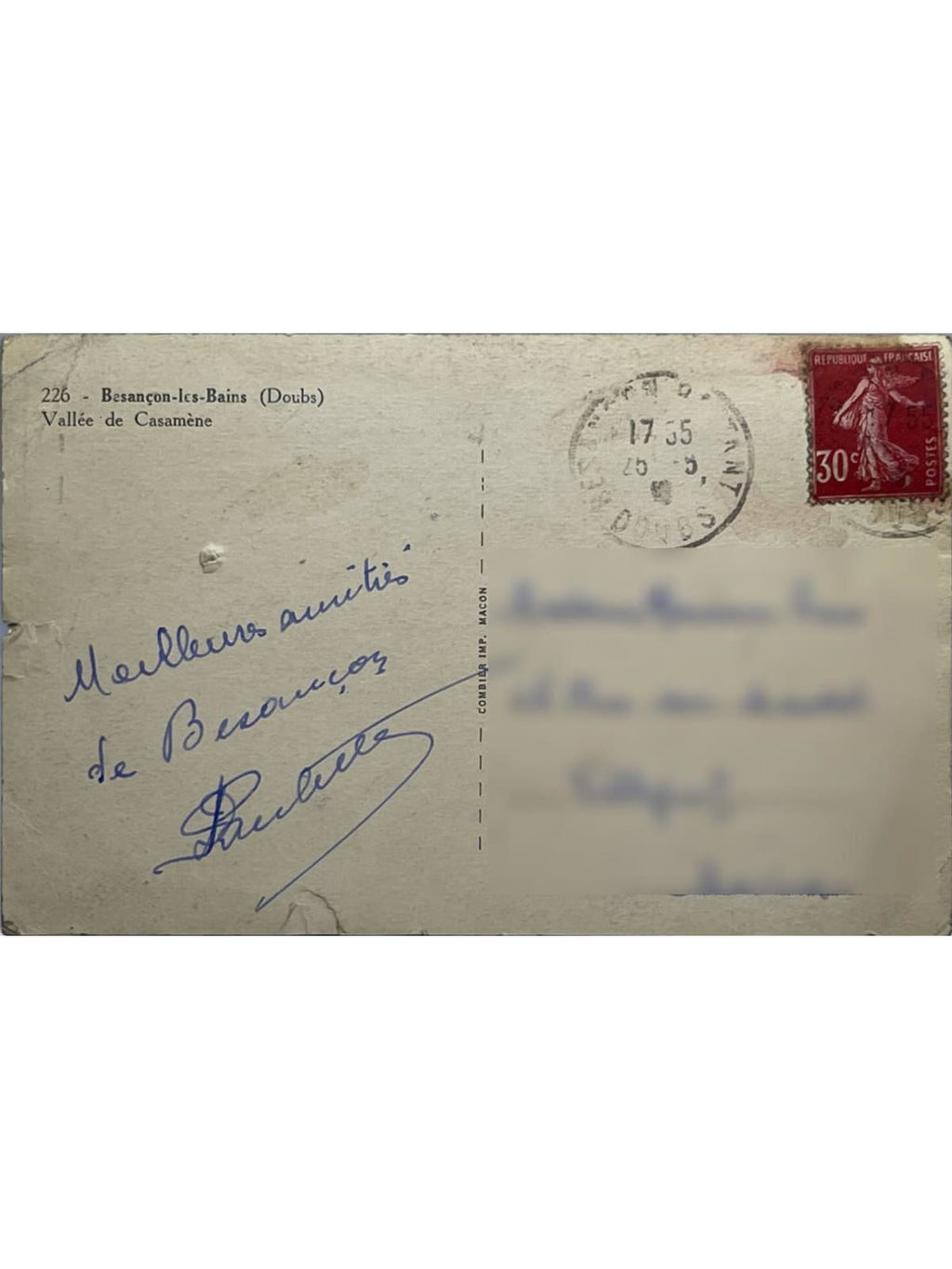 Verso de la carte postale