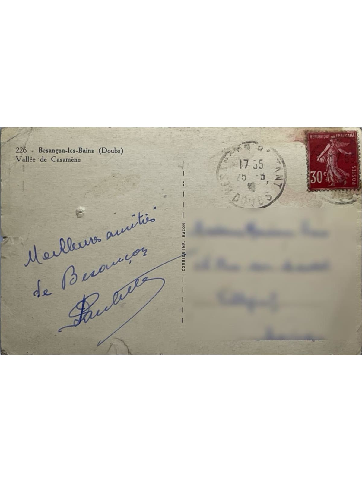 Verso de la carte postale