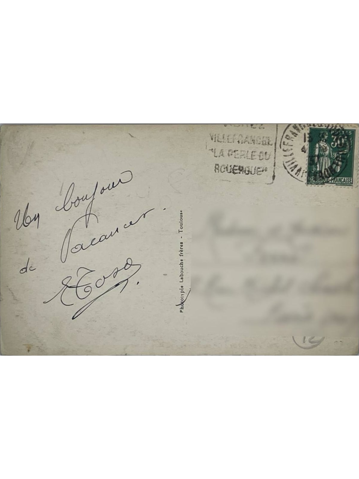 Verso de la carte postale