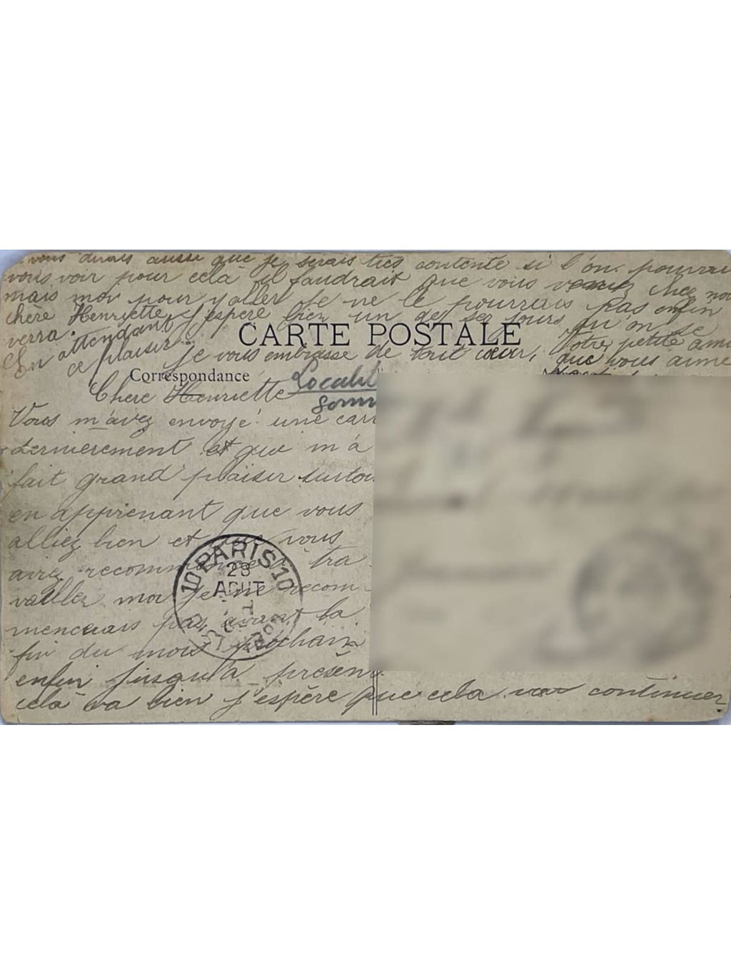 Verso de la carte postale