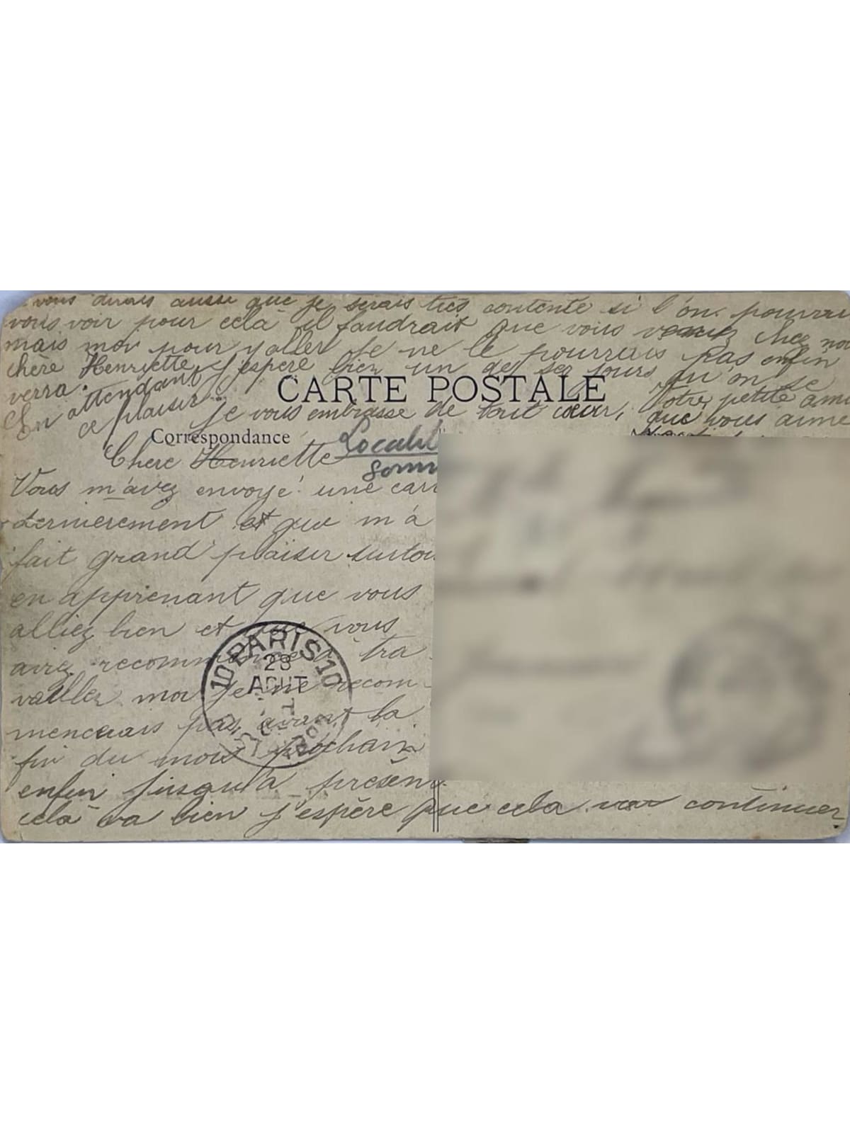 Verso de la carte postale