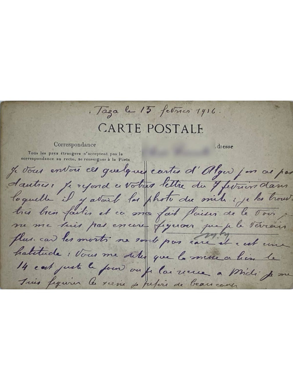 Verso de la carte postale