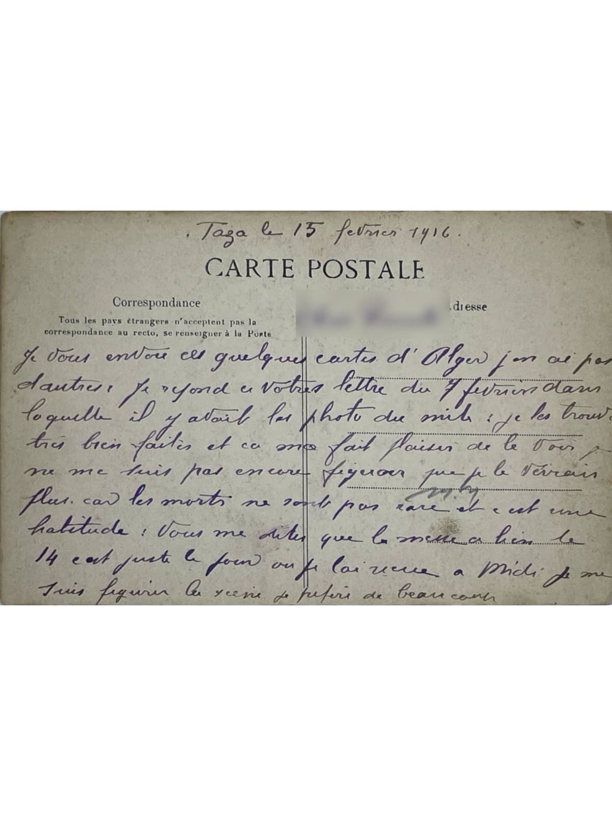 Verso de la carte postale