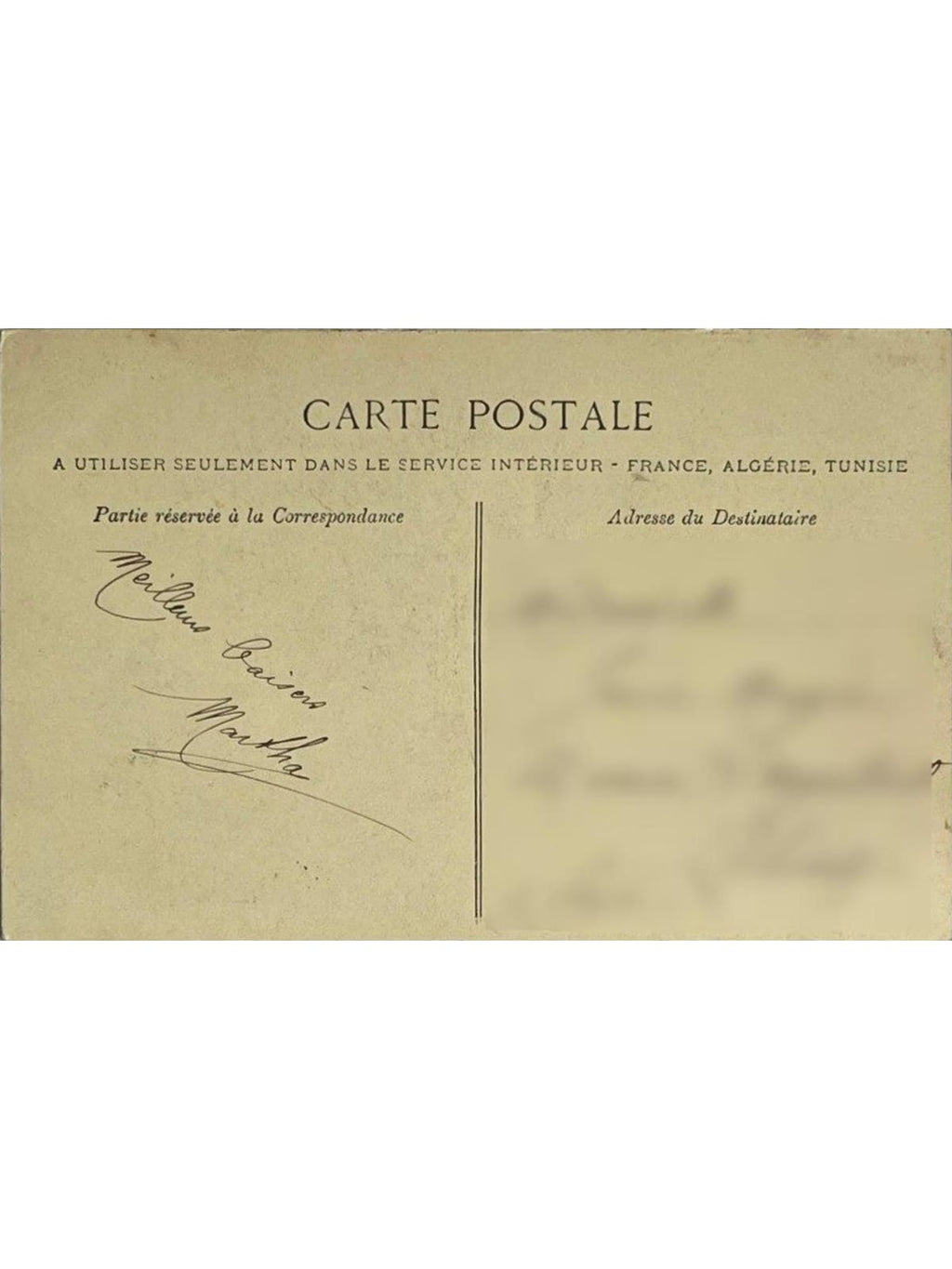 Verso de la carte postale