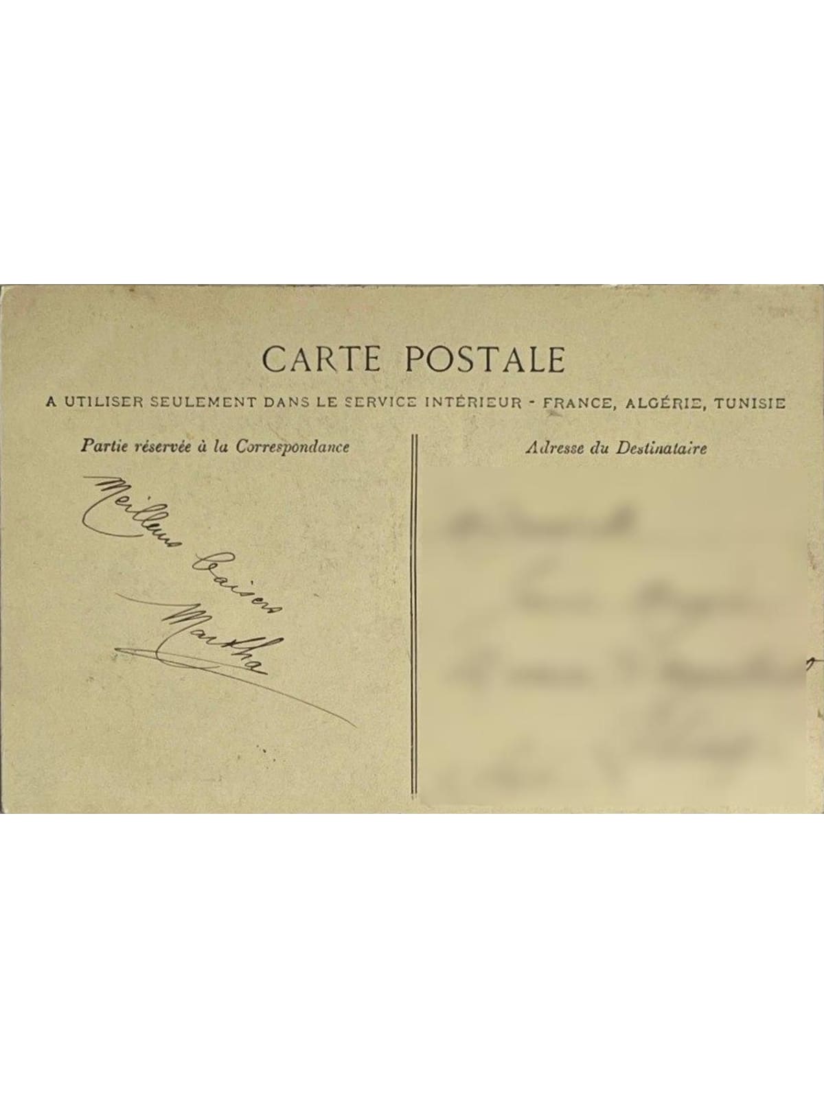 Verso de la carte postale