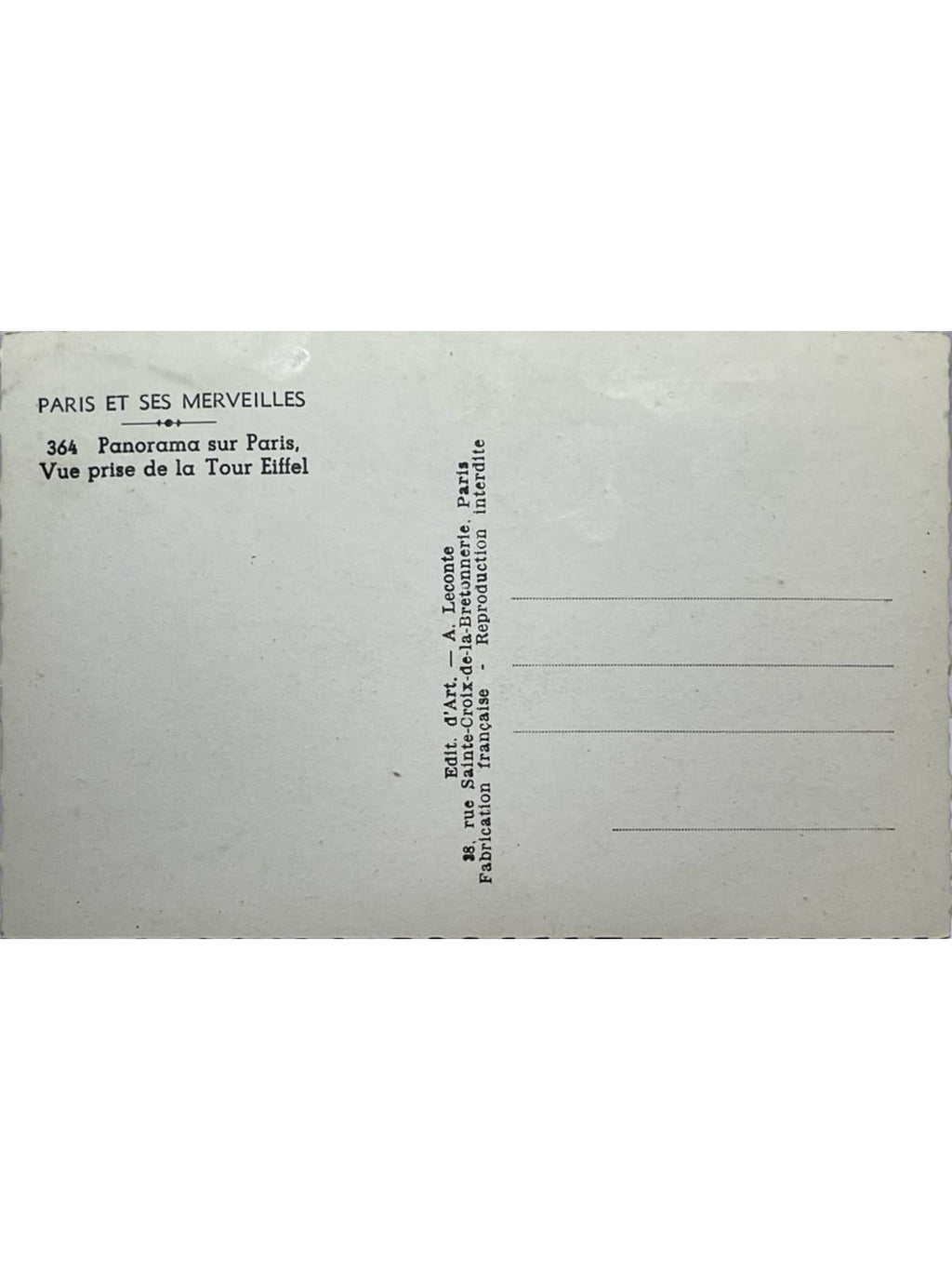 Verso de la carte postale