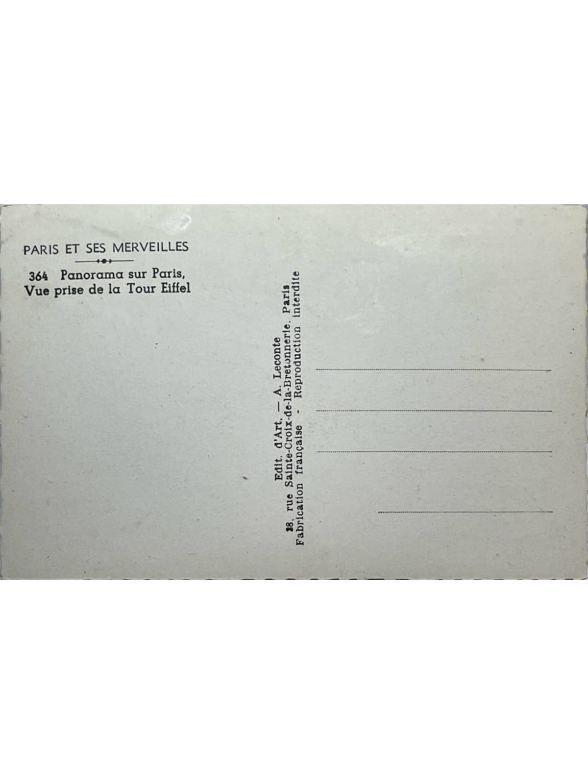 Verso de la carte postale