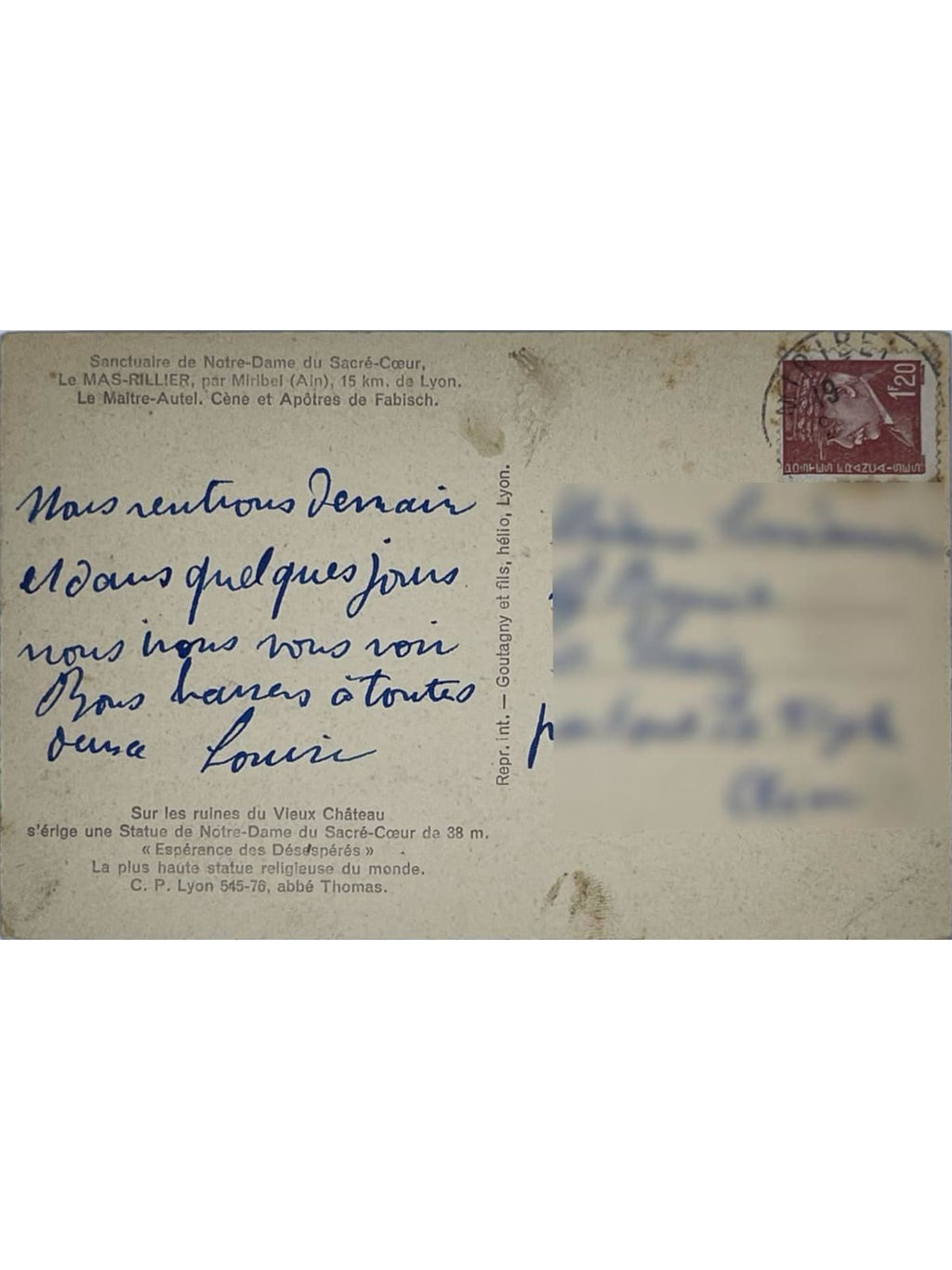 Verso de la carte postale
