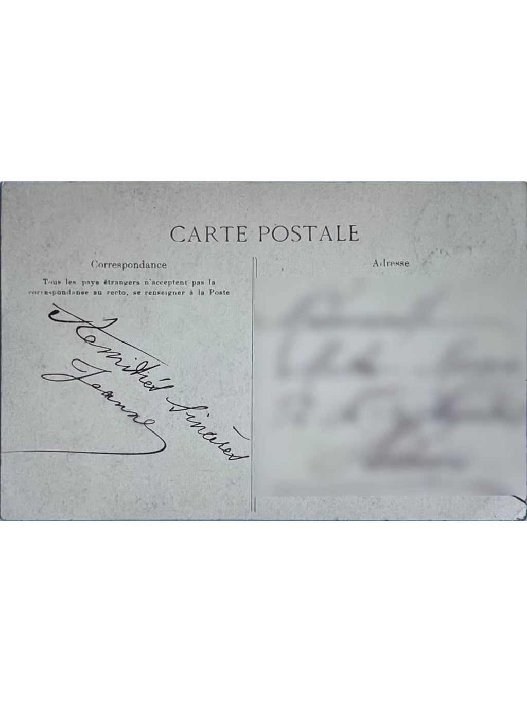 Verso de la carte postale
