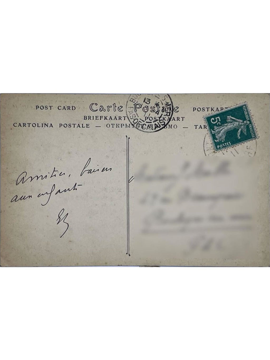 Verso de la carte postale