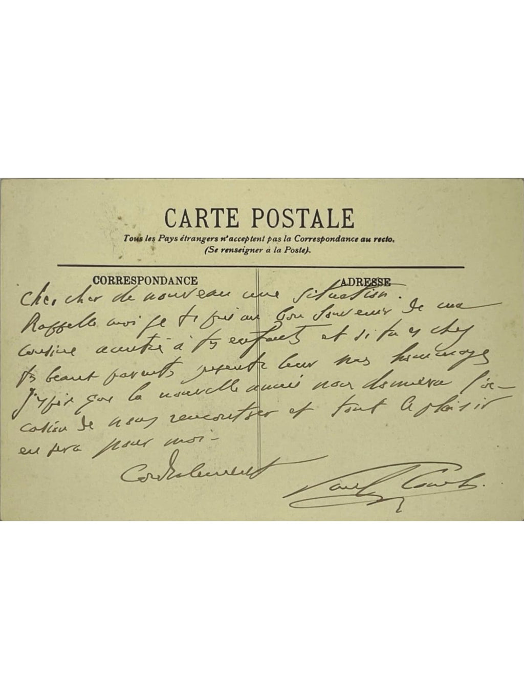 Verso de la carte postale
