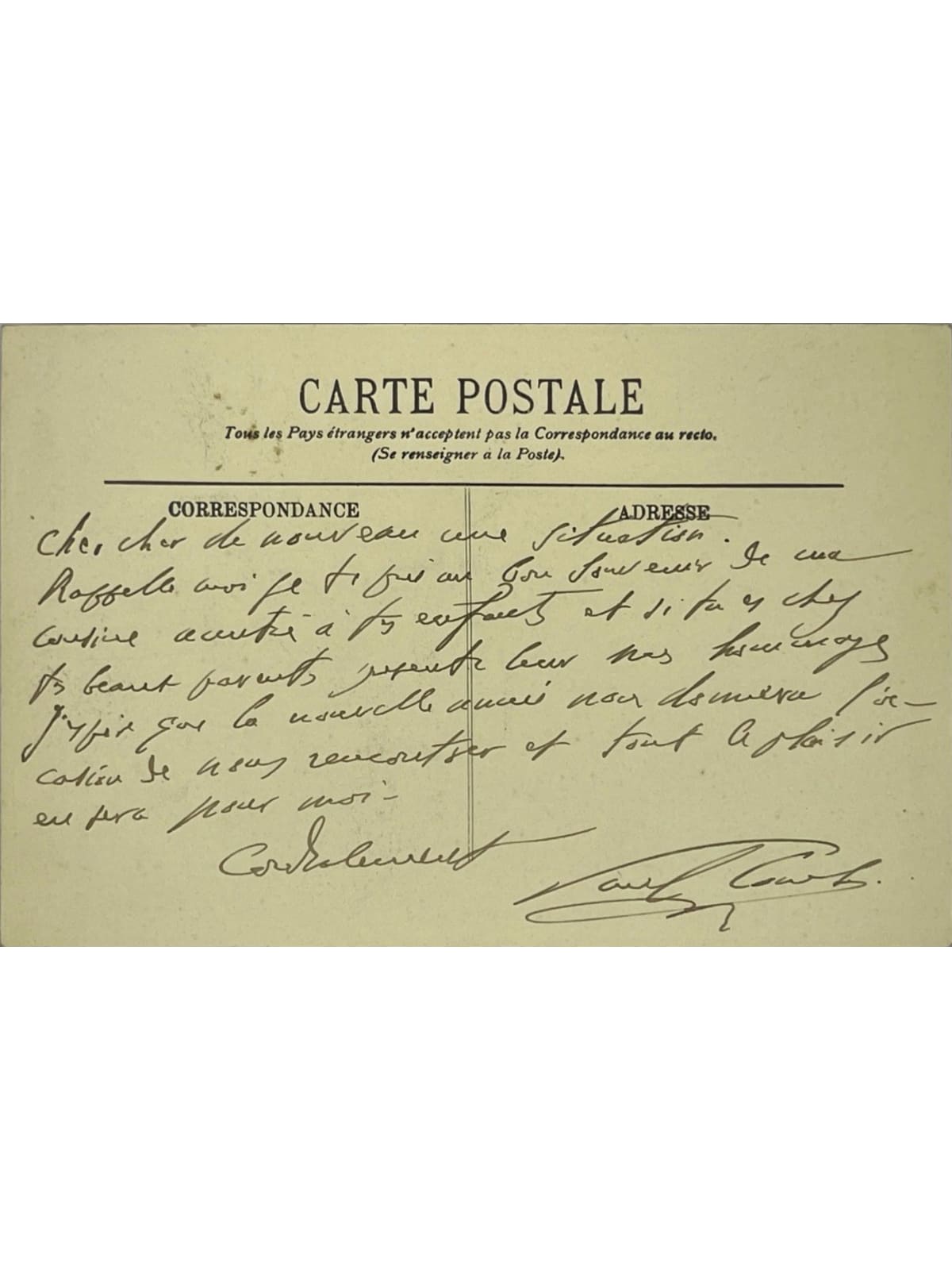 Verso de la carte postale