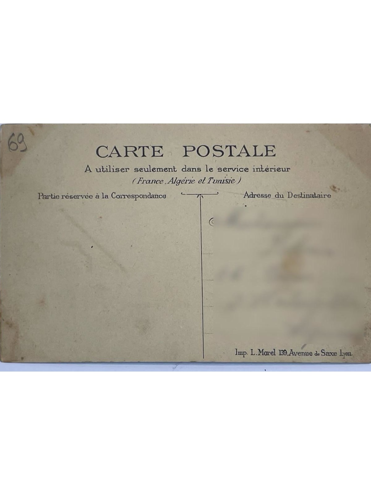 Verso de la carte postale