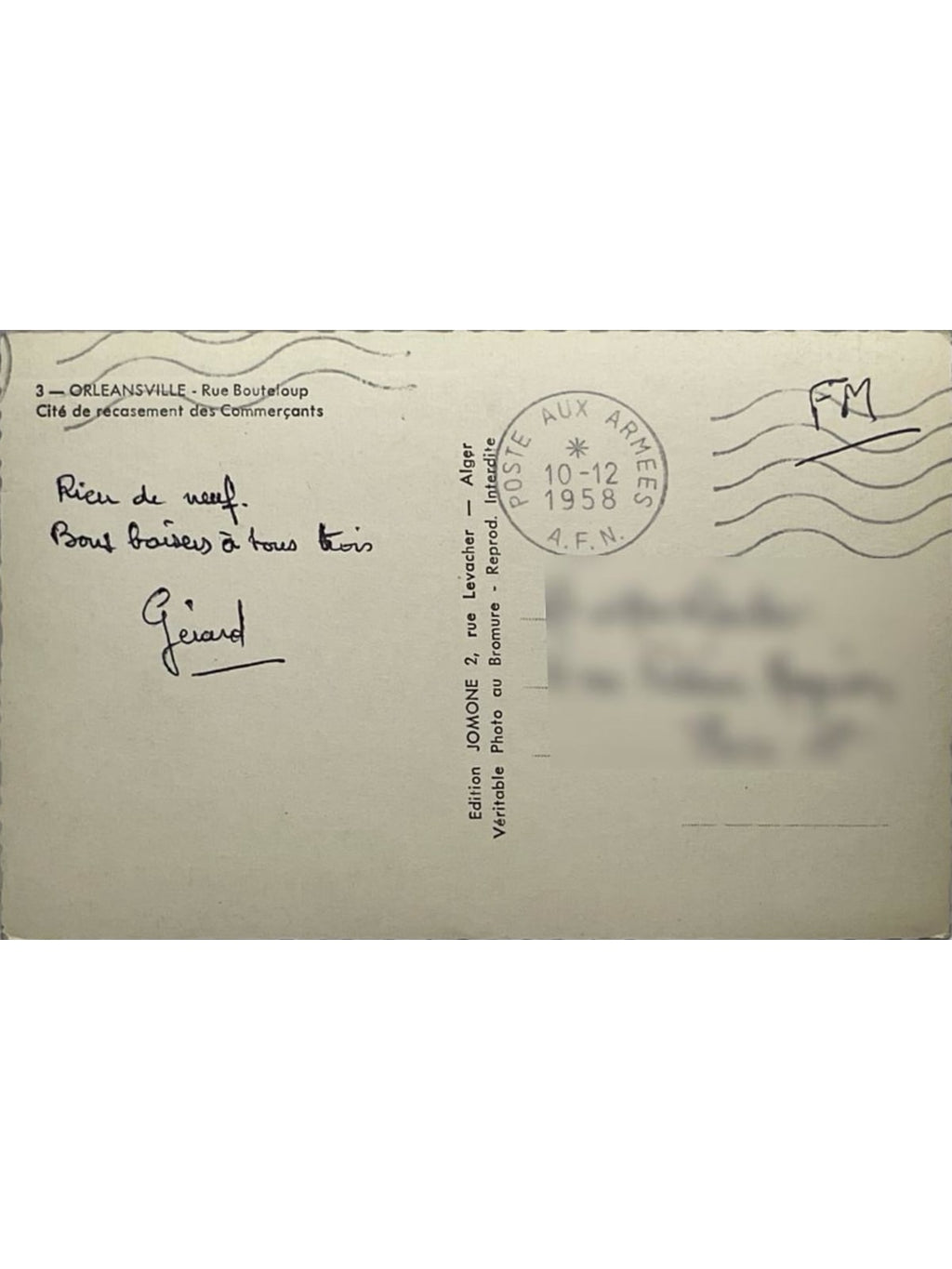 Verso de la carte postale