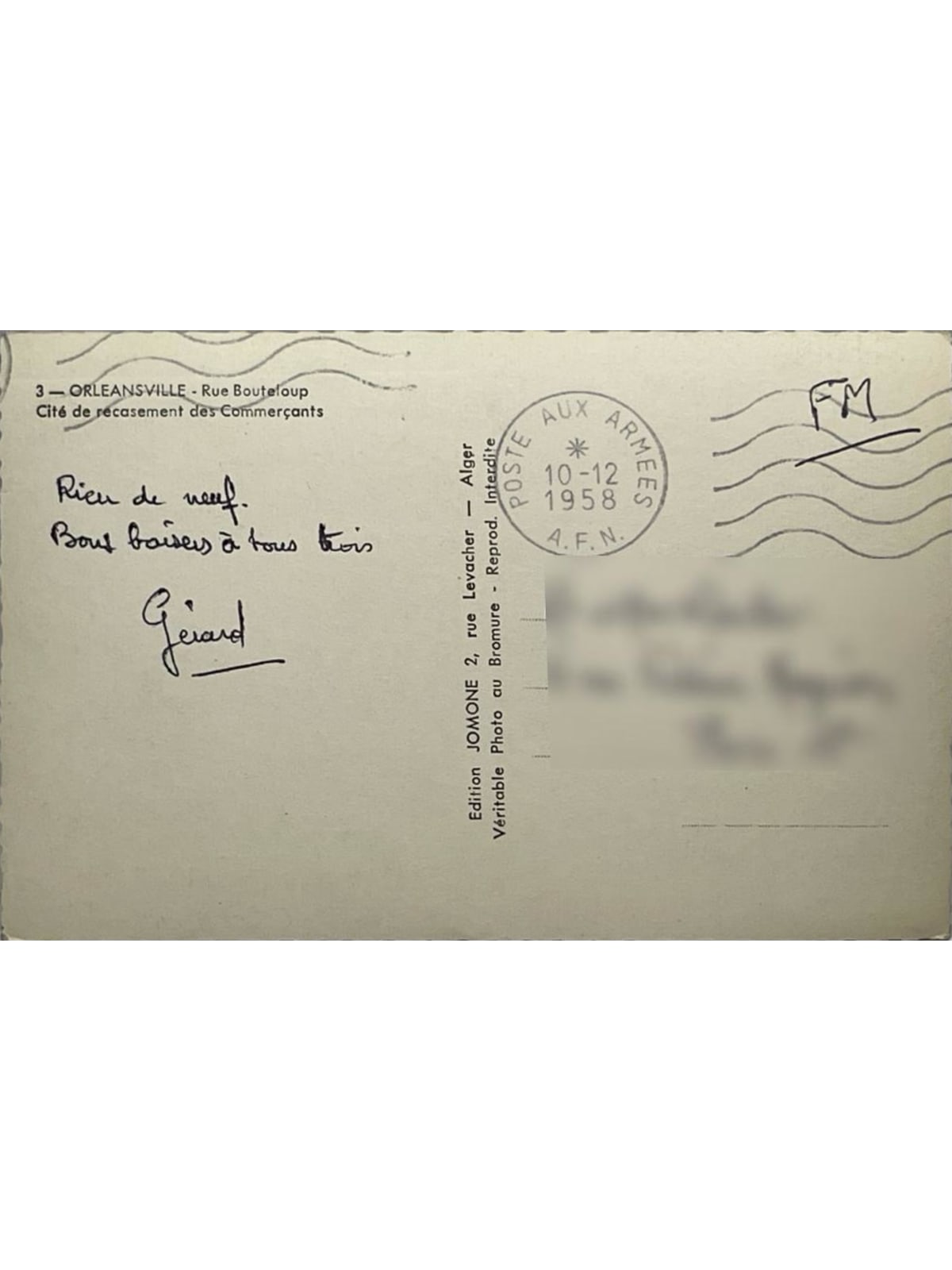 Verso de la carte postale