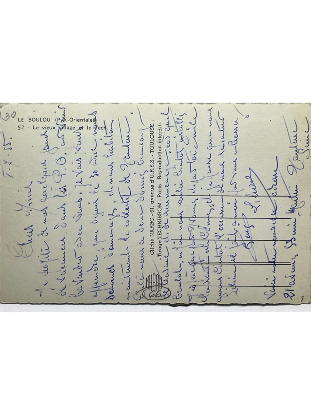 Verso de la carte postale