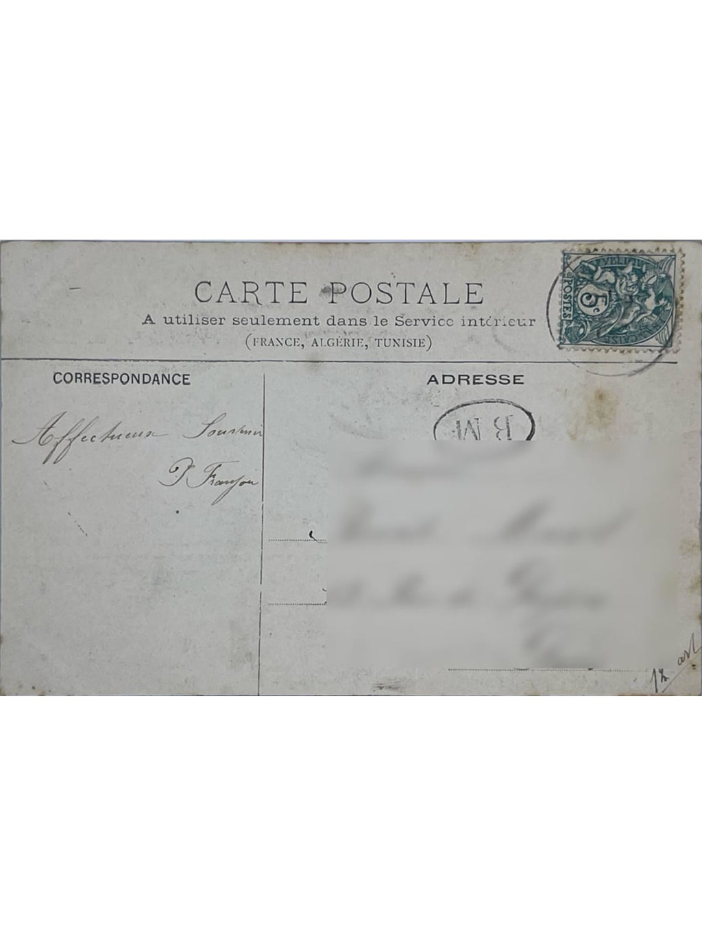 Verso de la carte postale