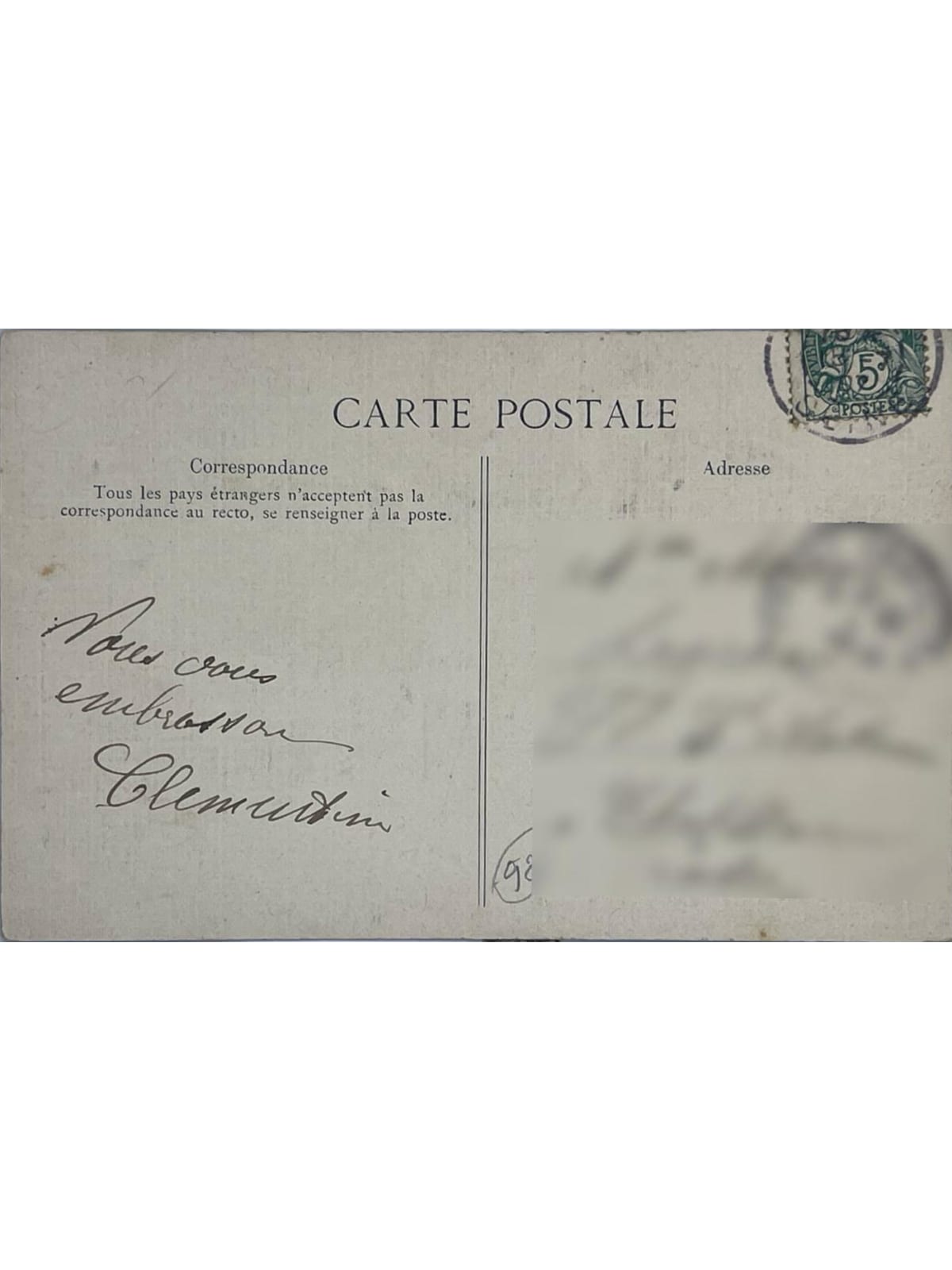 Verso de la carte postale