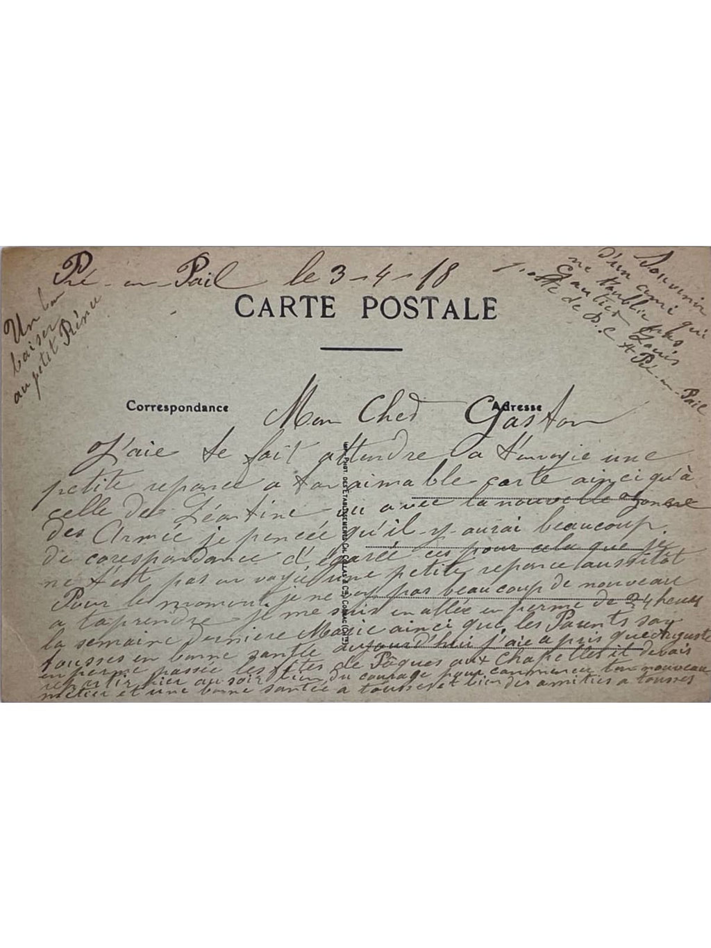Verso de la carte postale