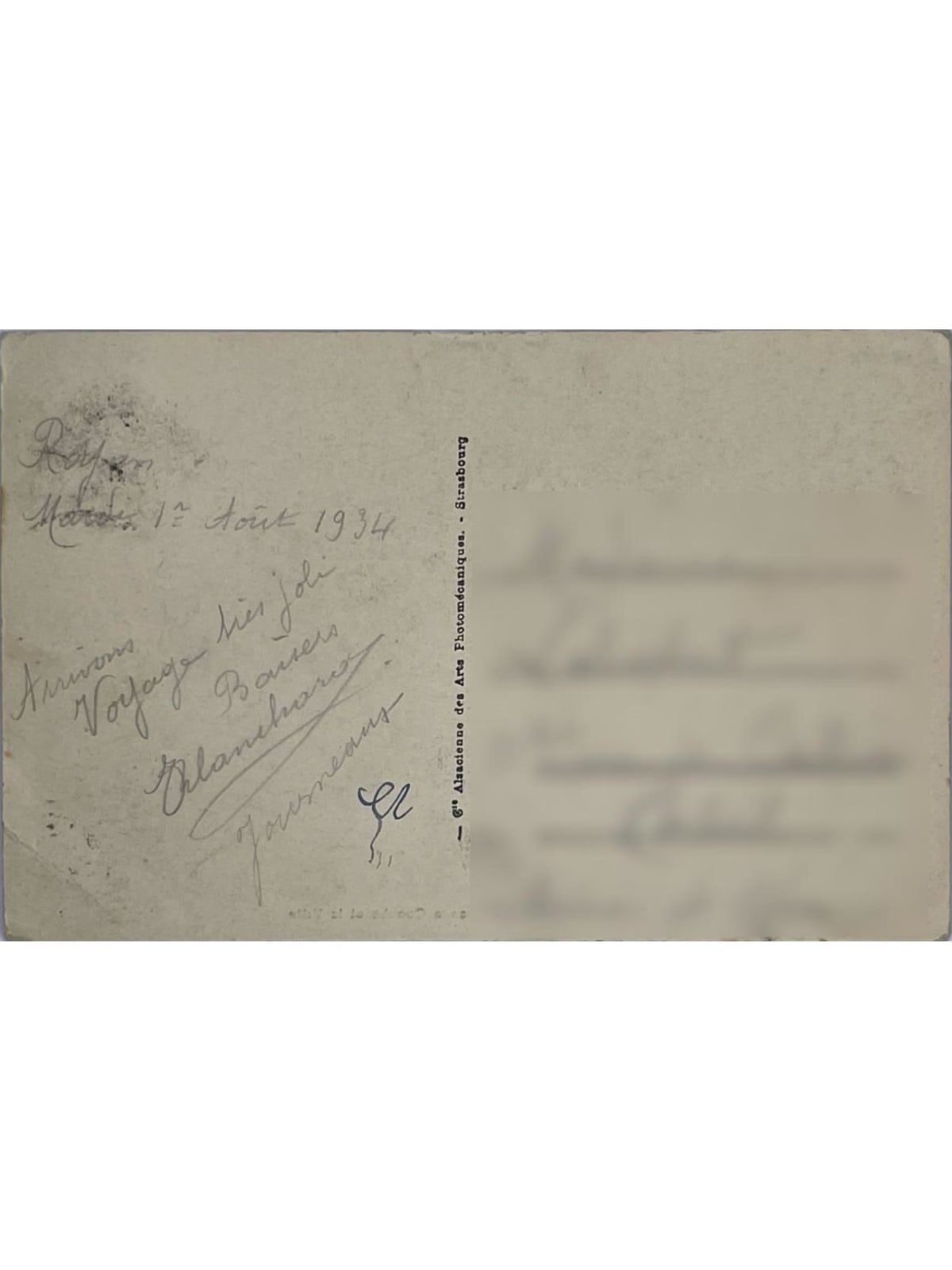 Verso de la carte postale