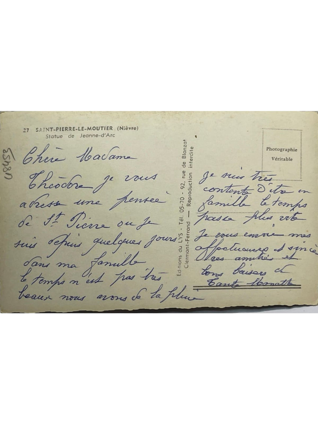Verso de la carte postale