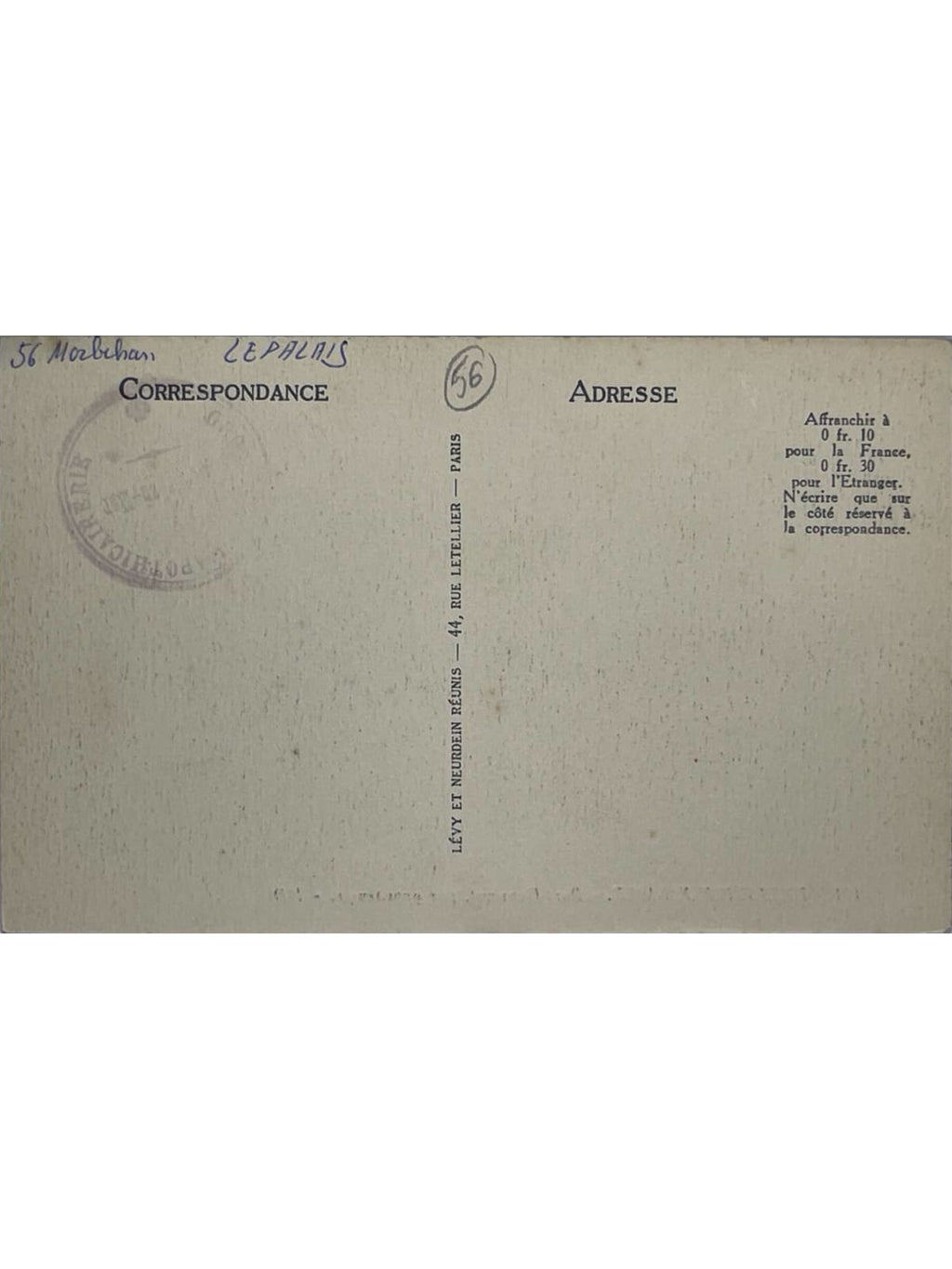 Verso de la carte postale