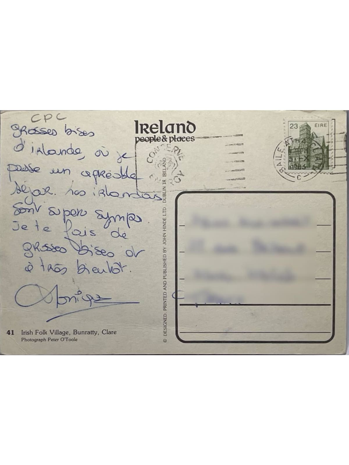 Verso de la carte postale