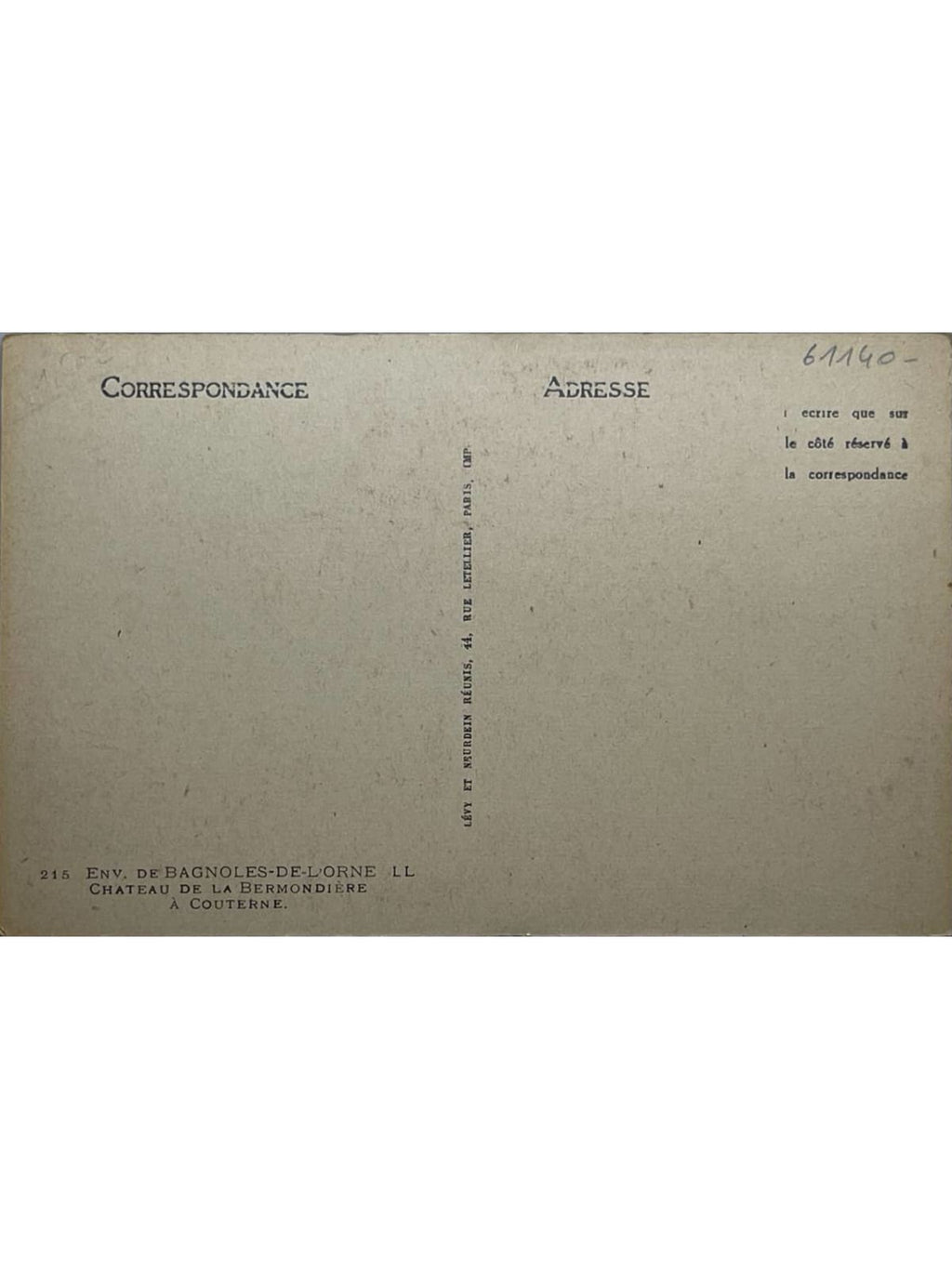 Verso de la carte postale