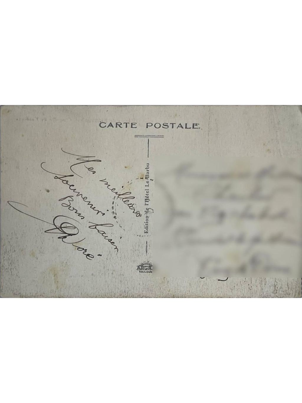 Verso de la carte postale