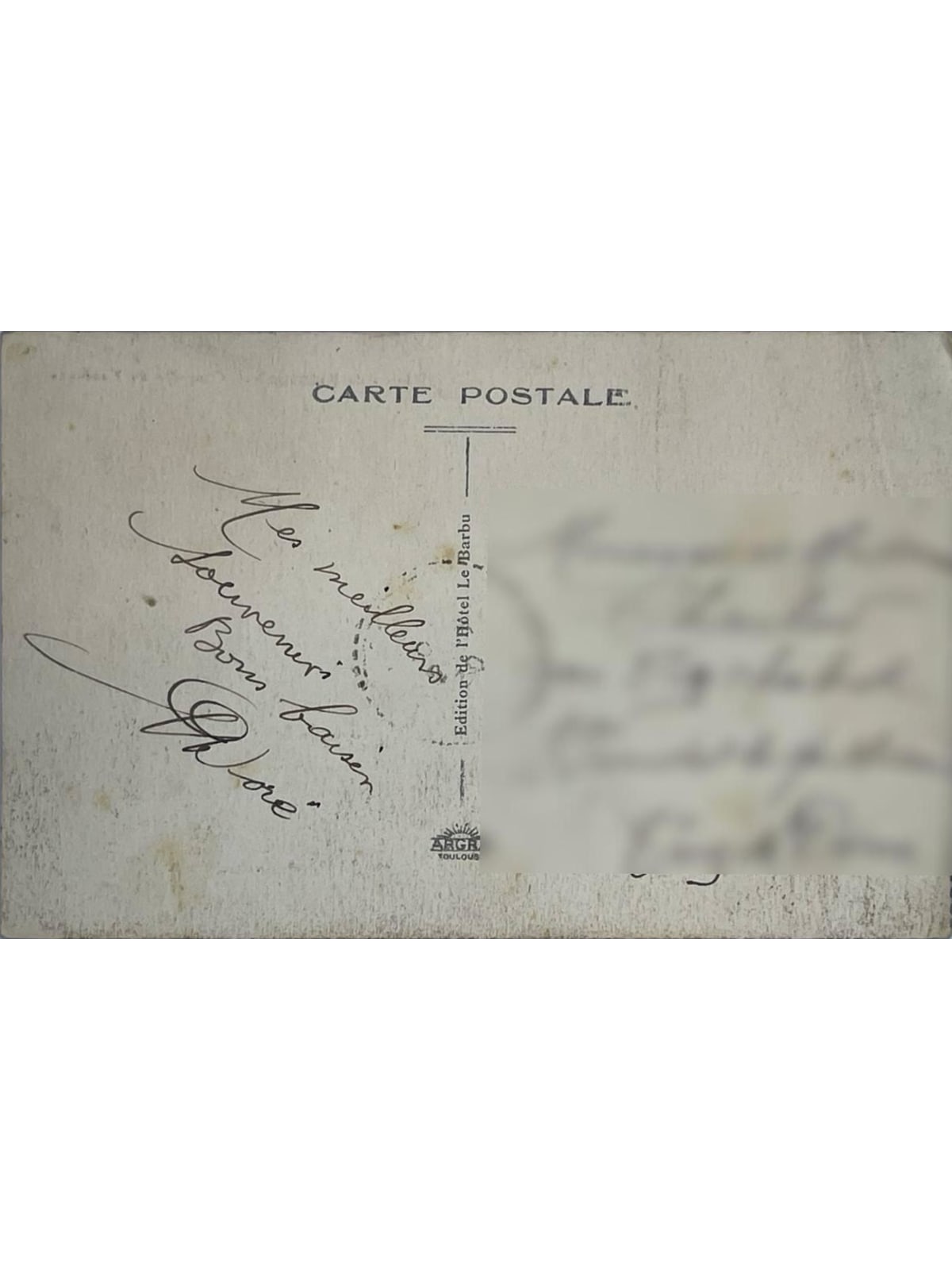Verso de la carte postale