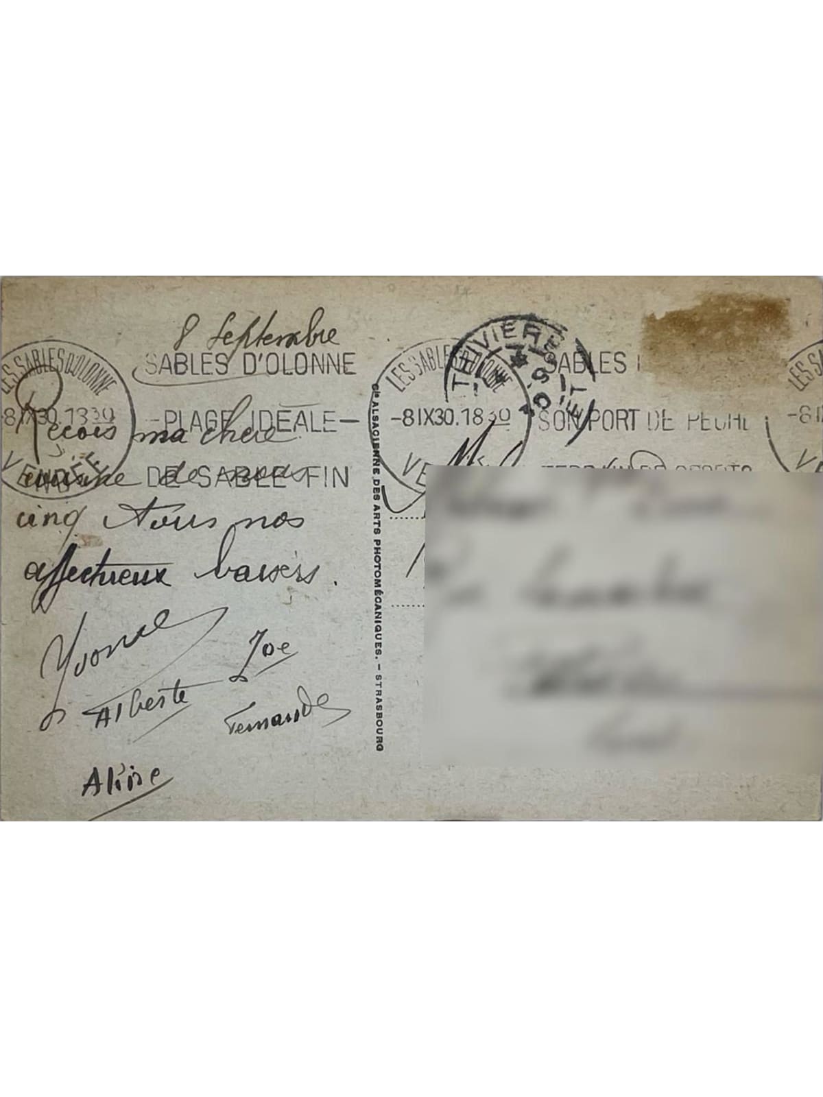 Verso de la carte postale