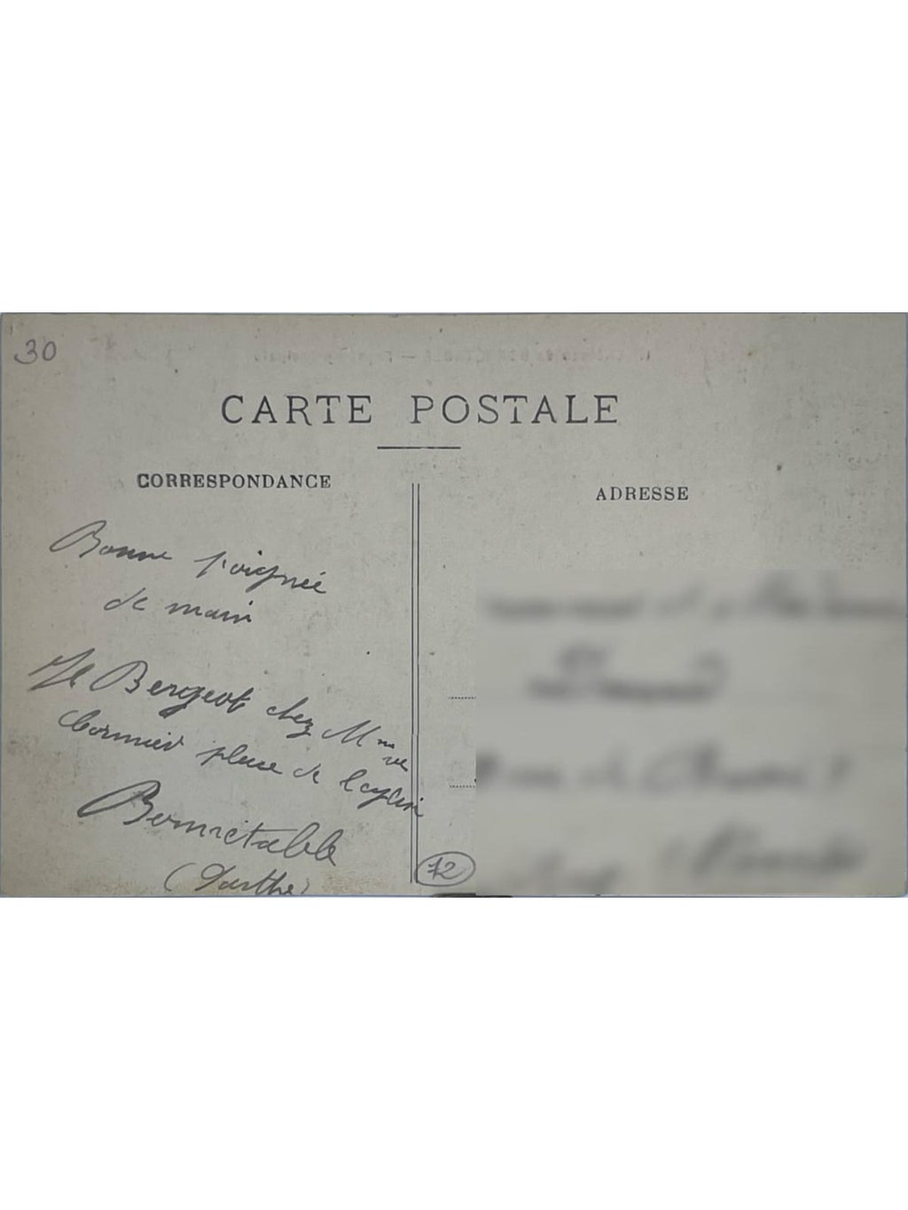 Verso de la carte postale