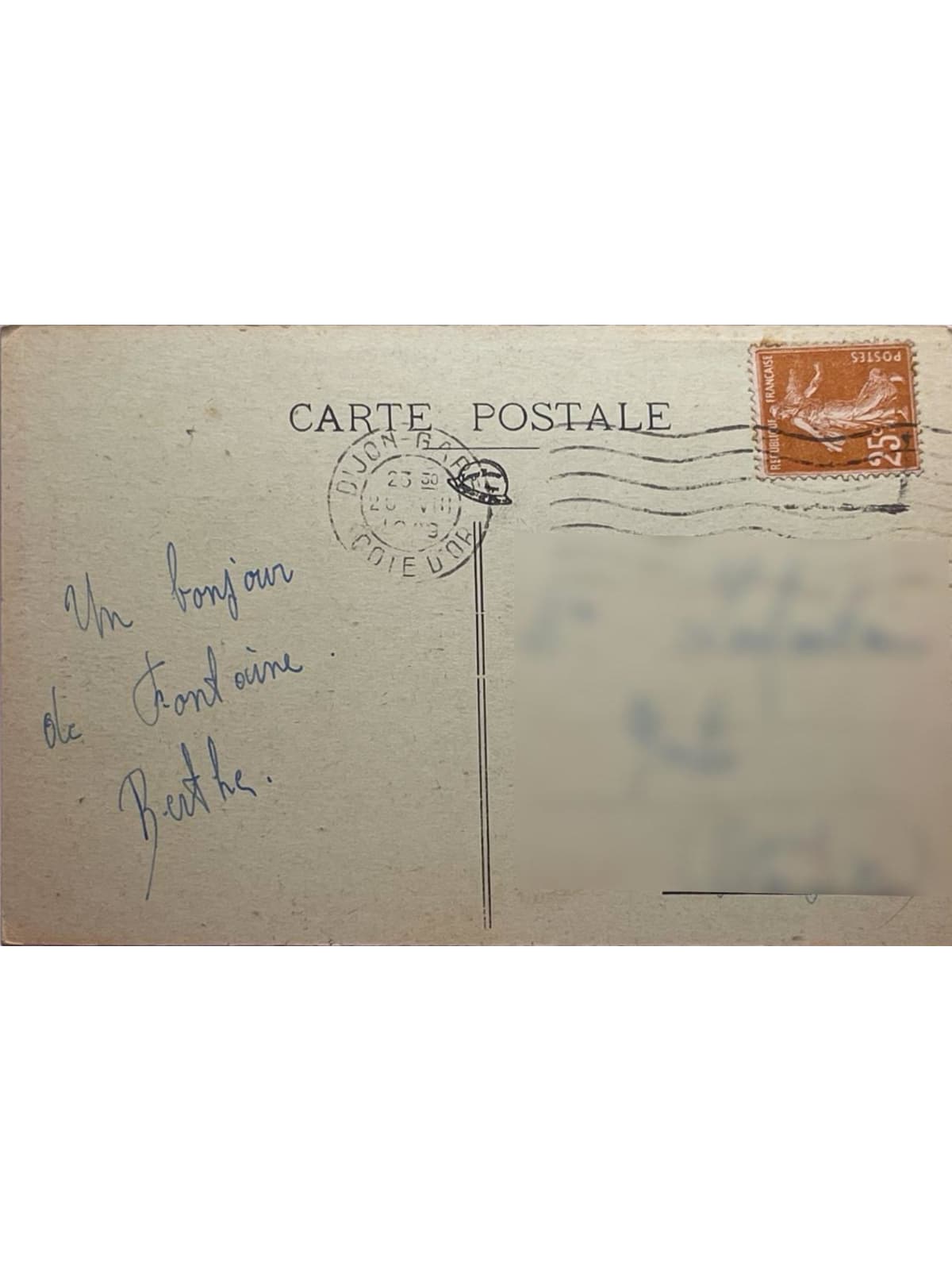 Verso de la carte postale