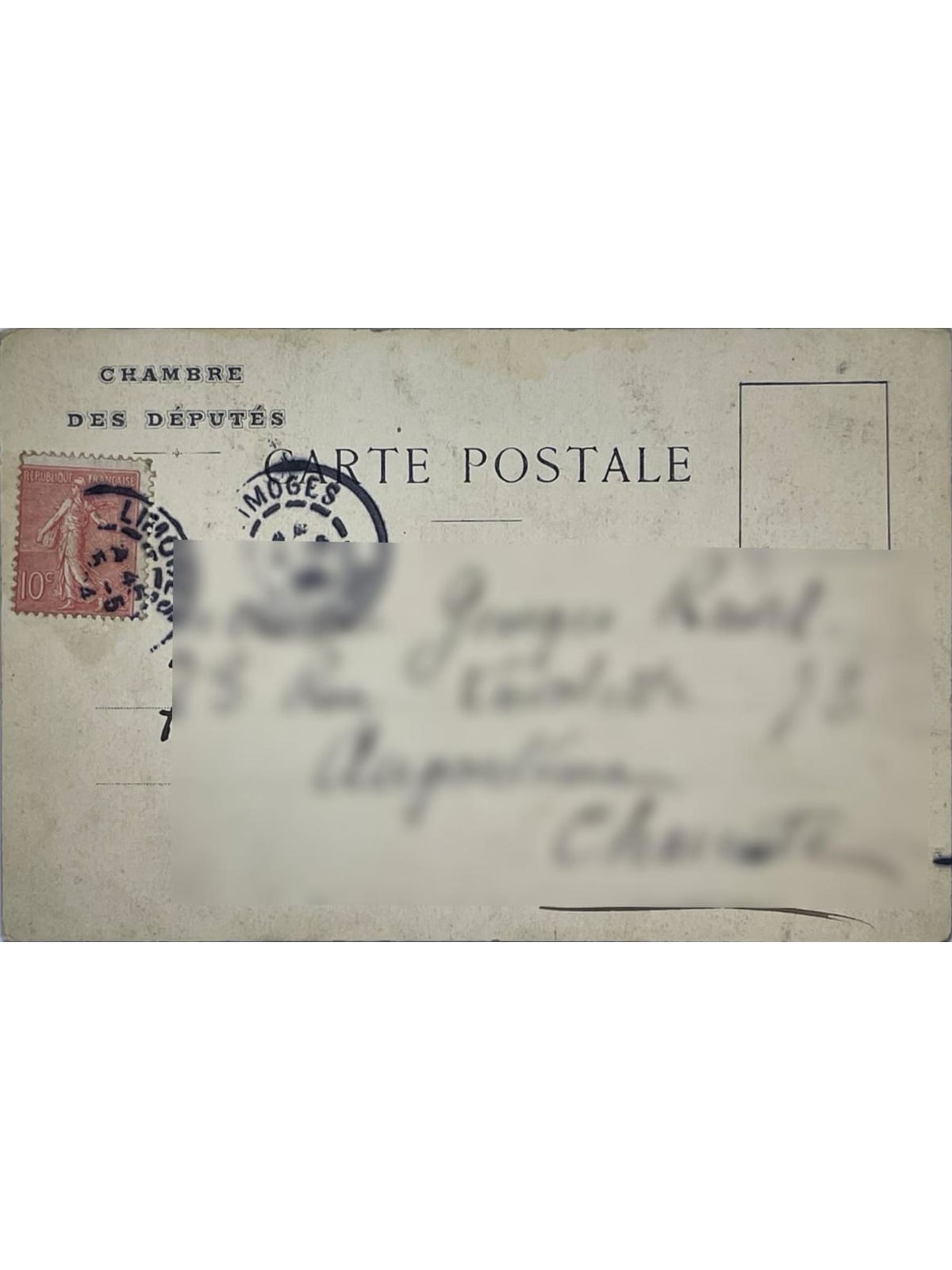 Verso de la carte postale