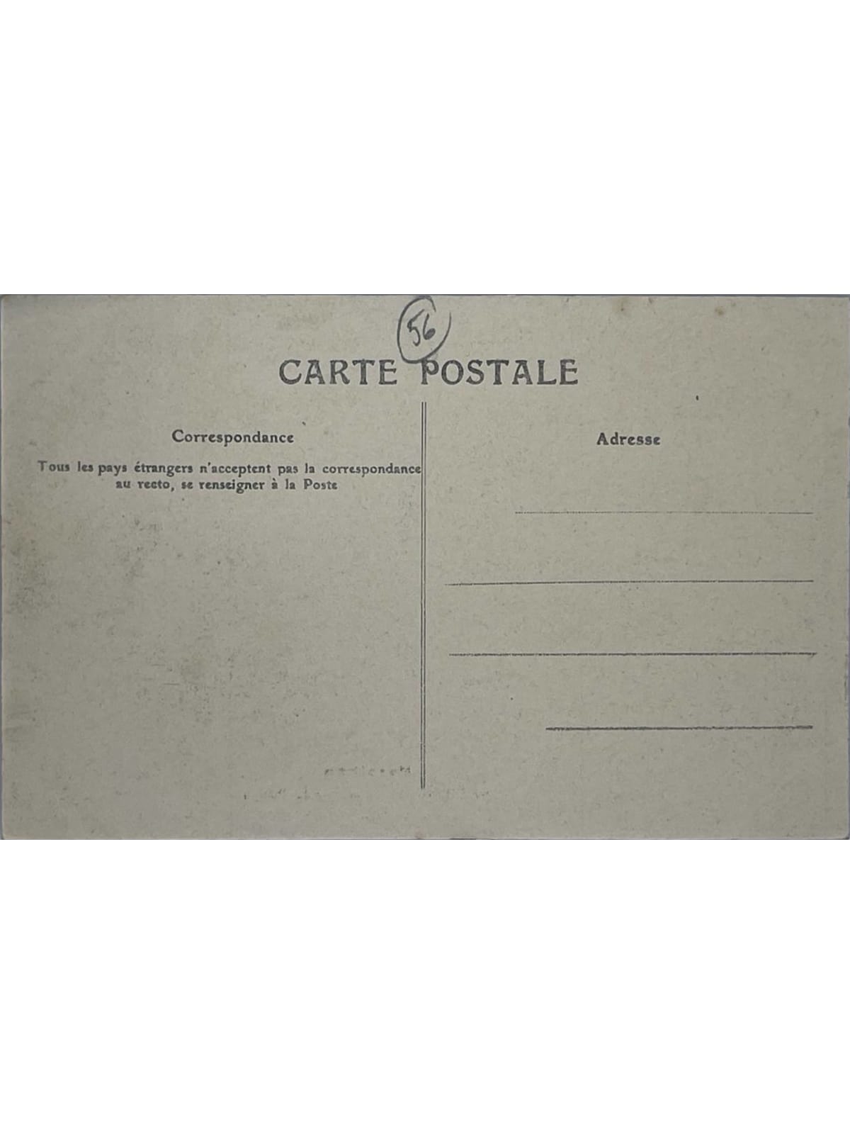Verso de la carte postale