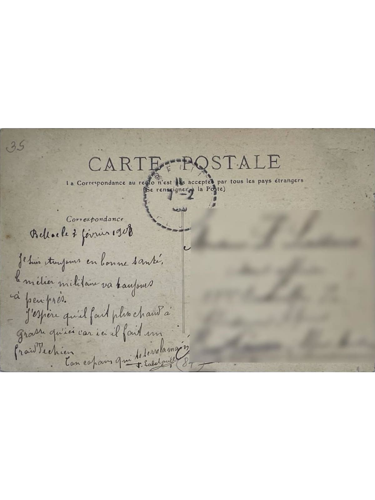 Verso de la carte postale