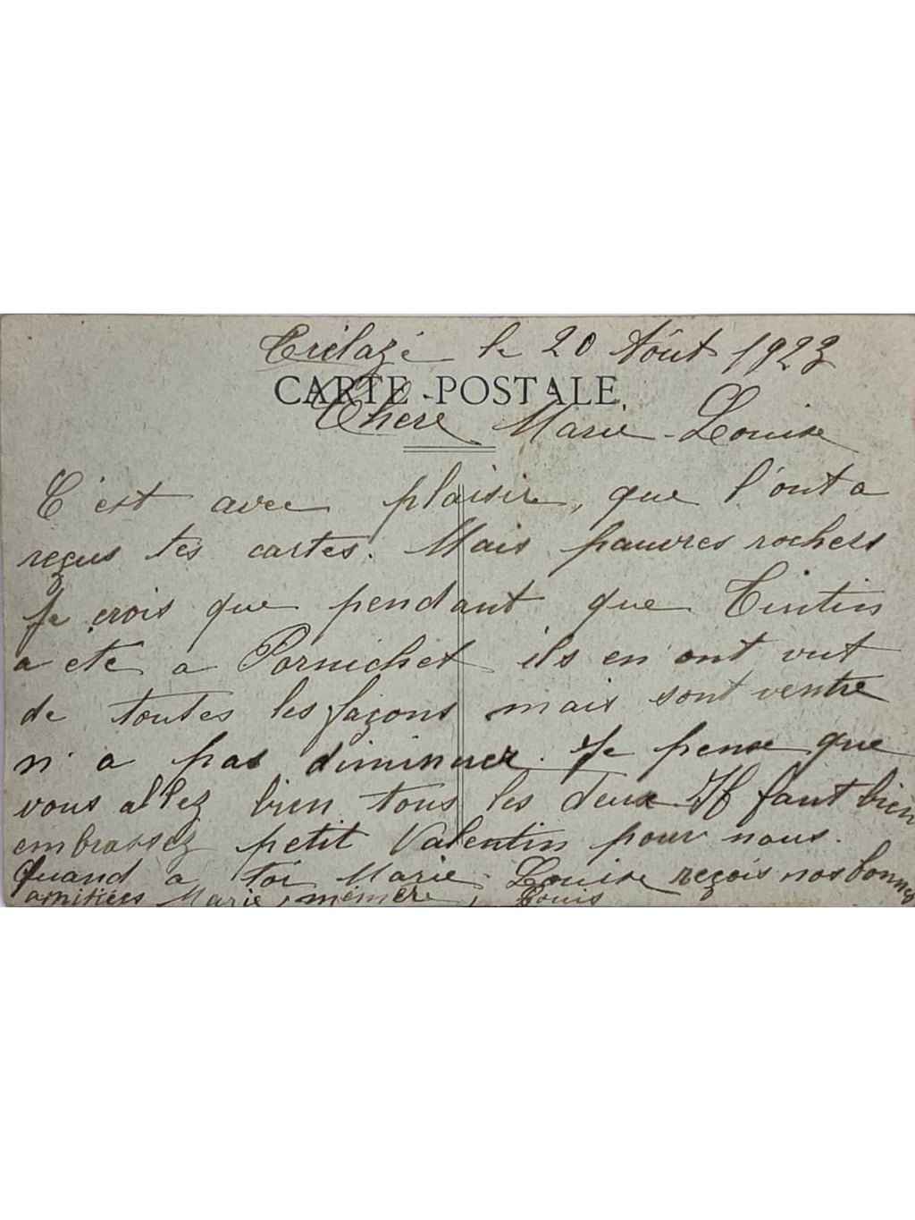 Verso de la carte postale