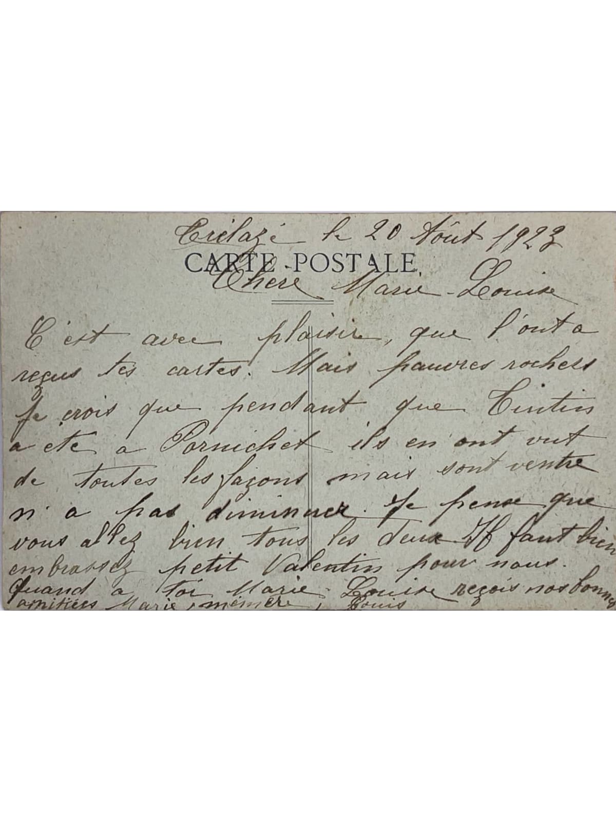 Verso de la carte postale