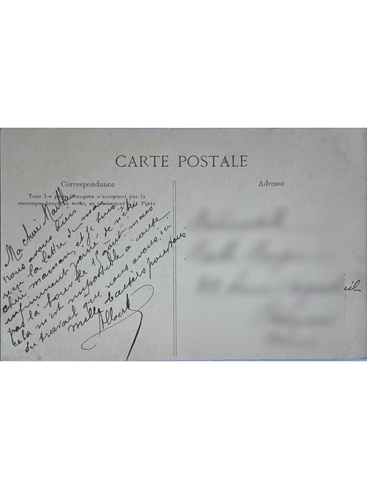 Verso de la carte postale