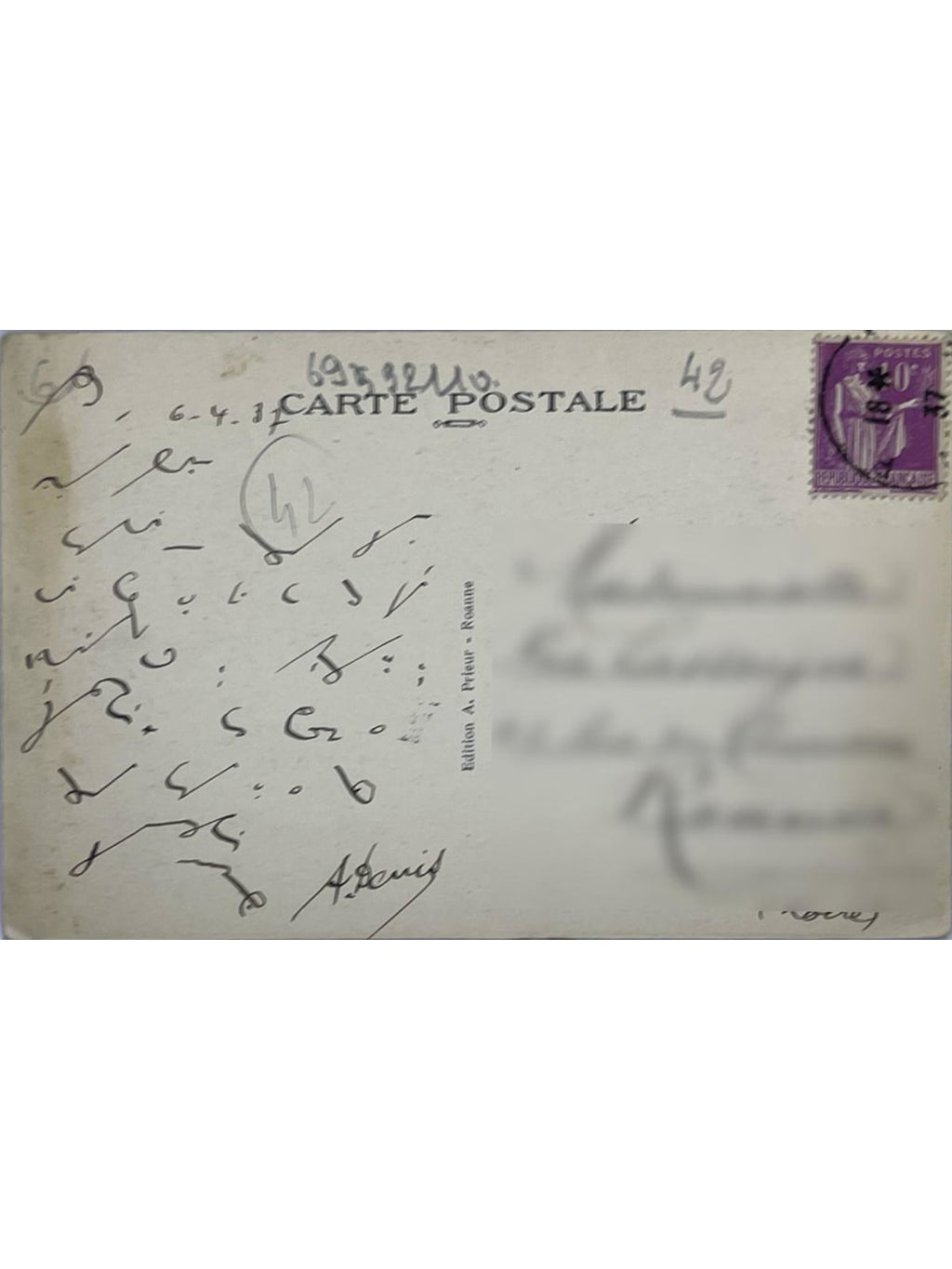 Verso de la carte postale