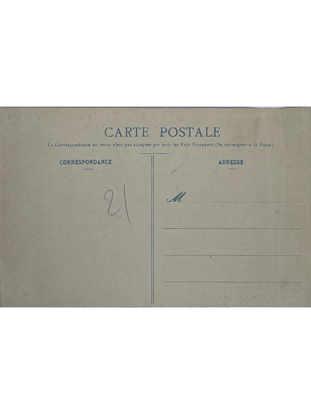 Verso de la carte postale