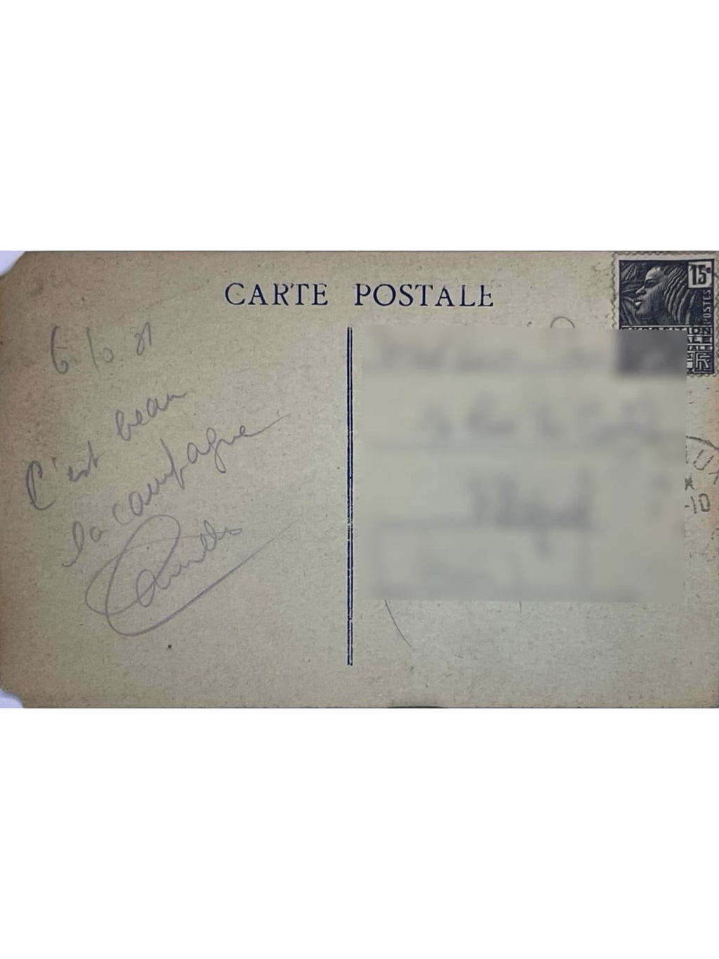 Verso de la carte postale