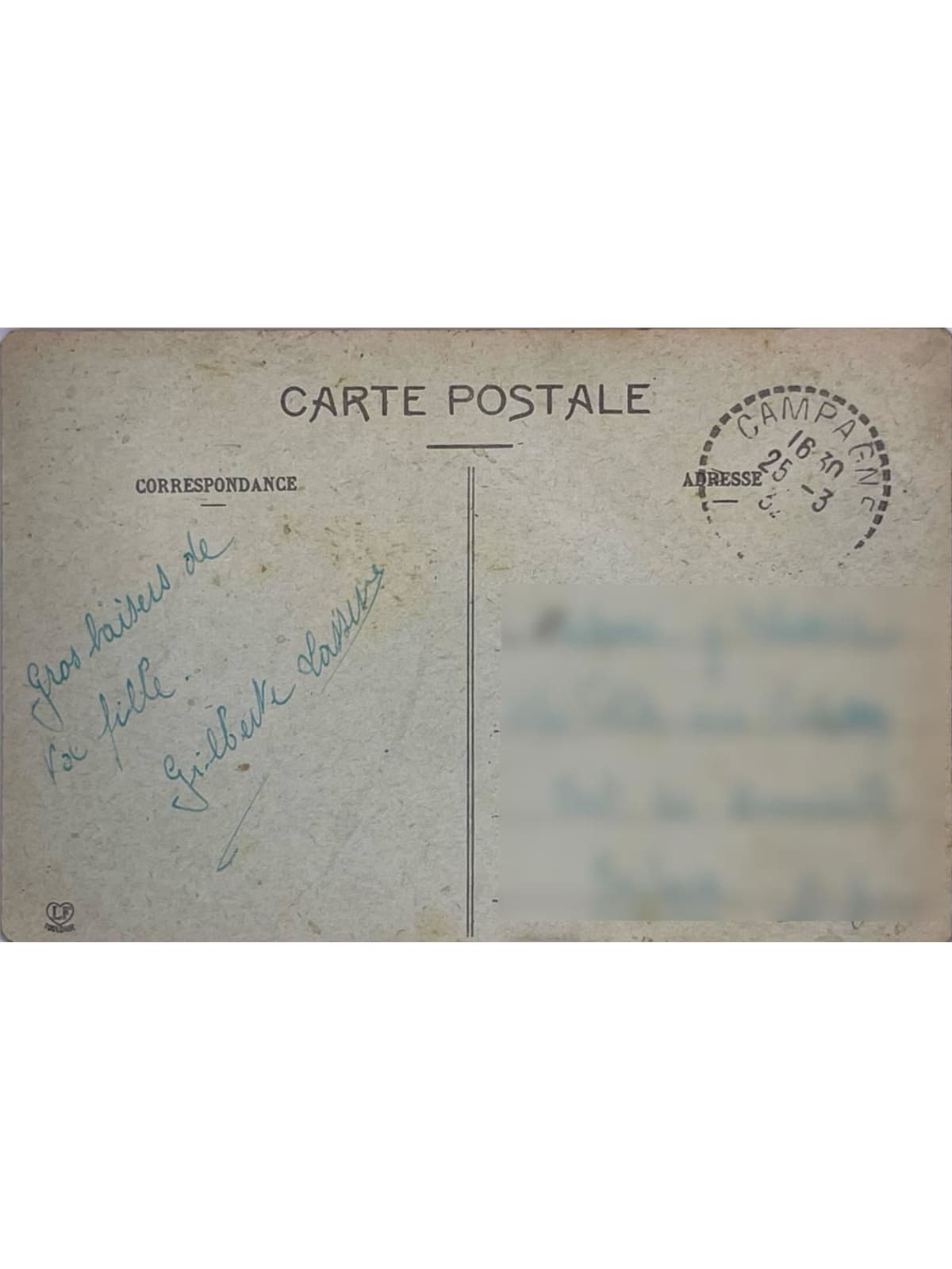 Verso de la carte postale