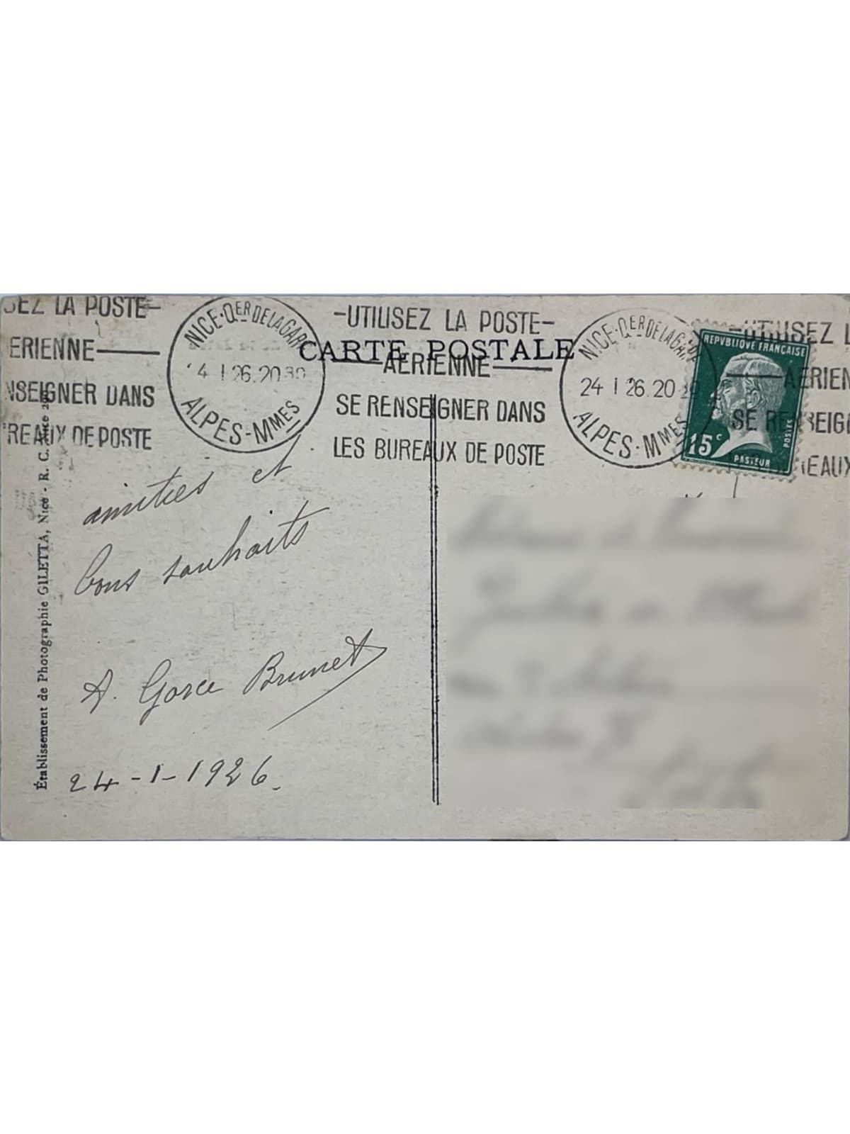 Verso de la carte postale