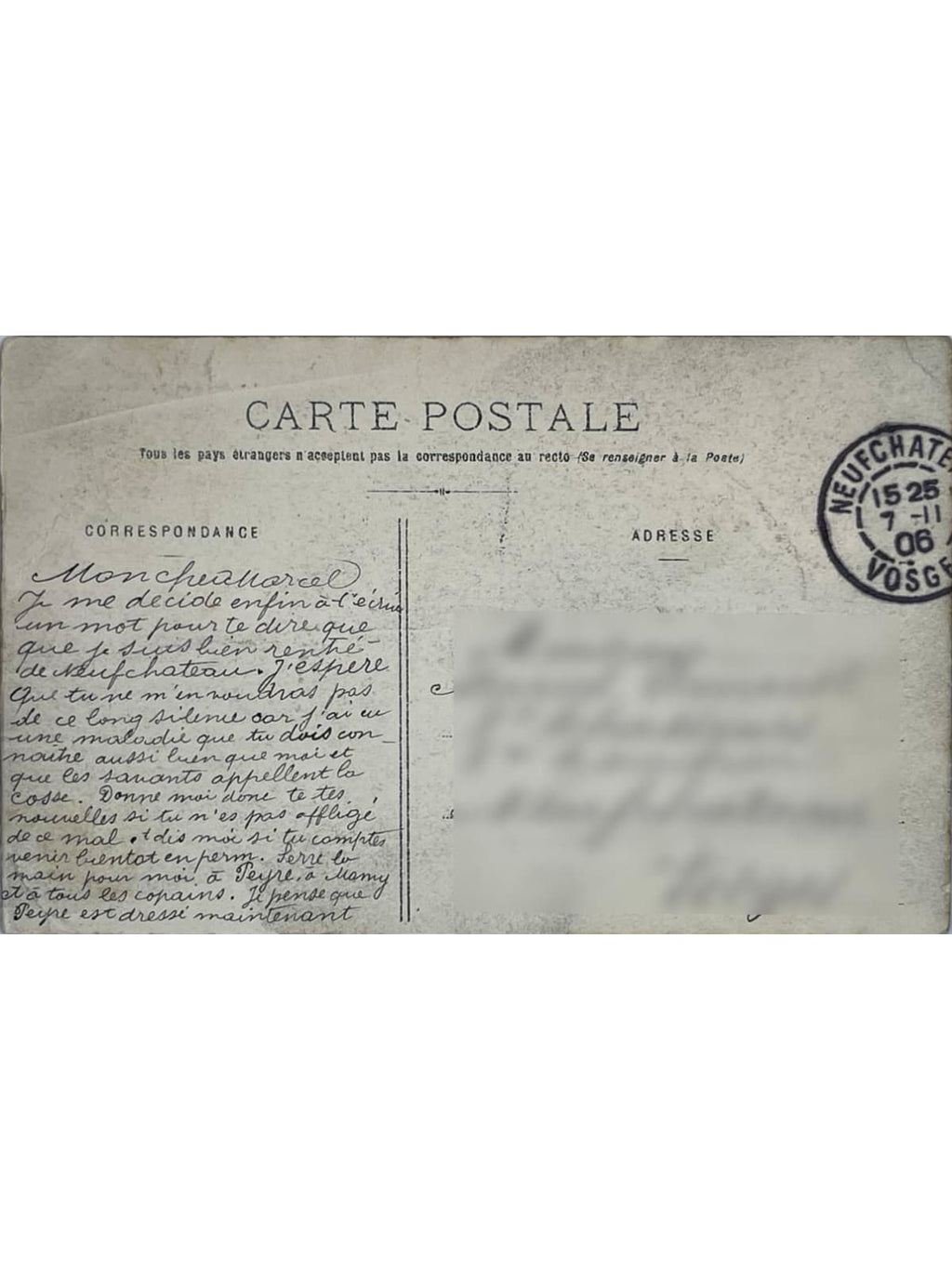 Verso de la carte postale