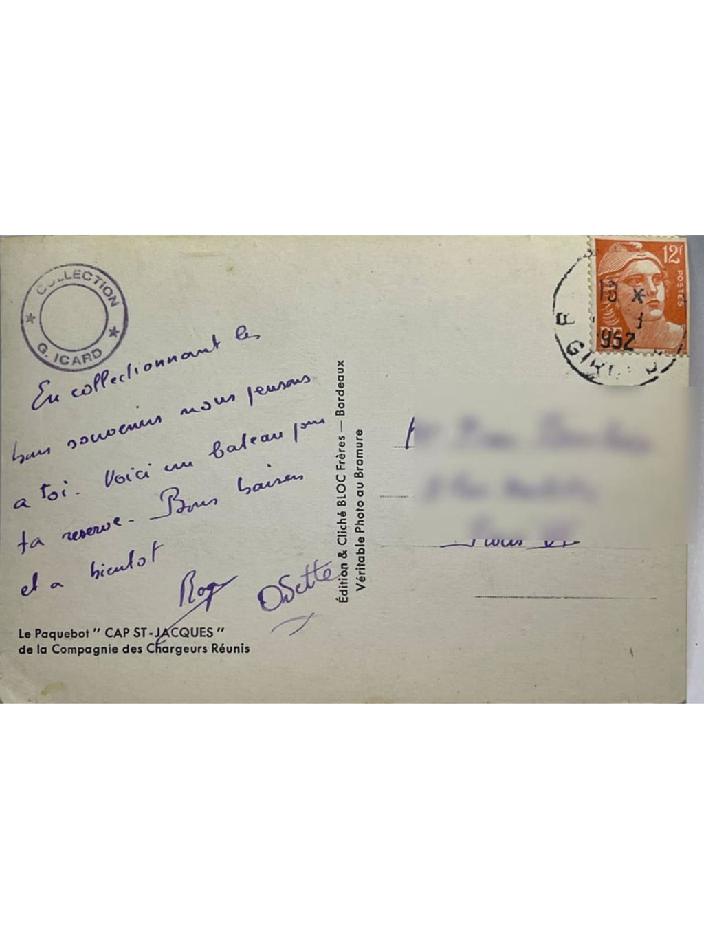 Verso de la carte postale